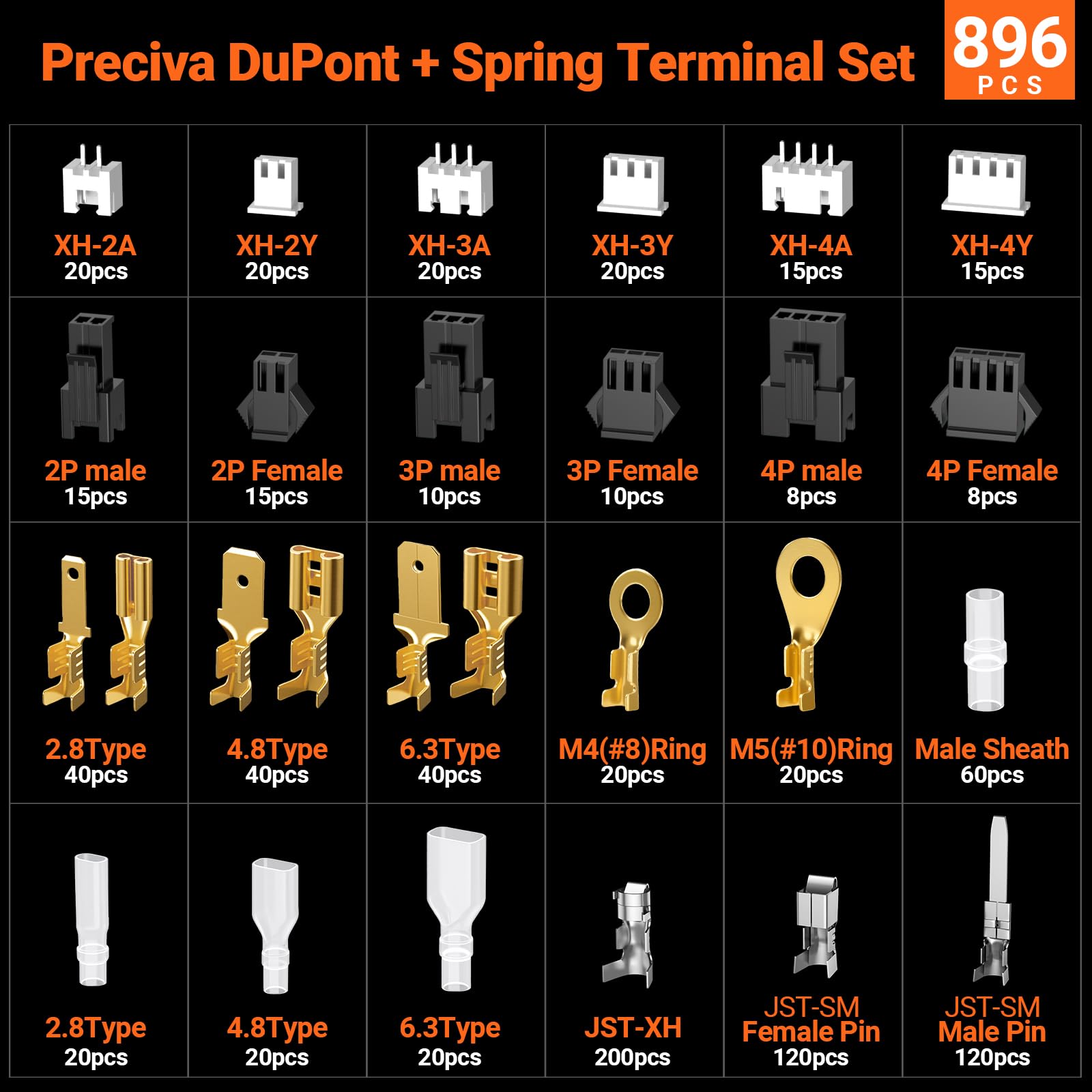 Preciva Crimping Tool Set for Dupont AWG28-16 2 in 1 Wire Crimp Tools with 896pcs Cable Terminals for ATX/EPS/PCIE/SATA/Spade Connectors - Image 3