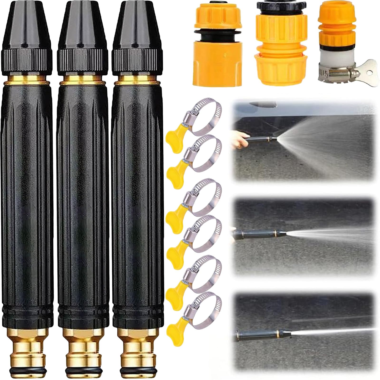 High Pressure Power Washer Nozzle with Metal Connector Set - High-Pressure Car Wash Water Gun with Booster Nozzle, Pressure Washer Garden Hose Spray Nozzle, Metal Wash Hose Sprayer Outdoor (3 Sets)