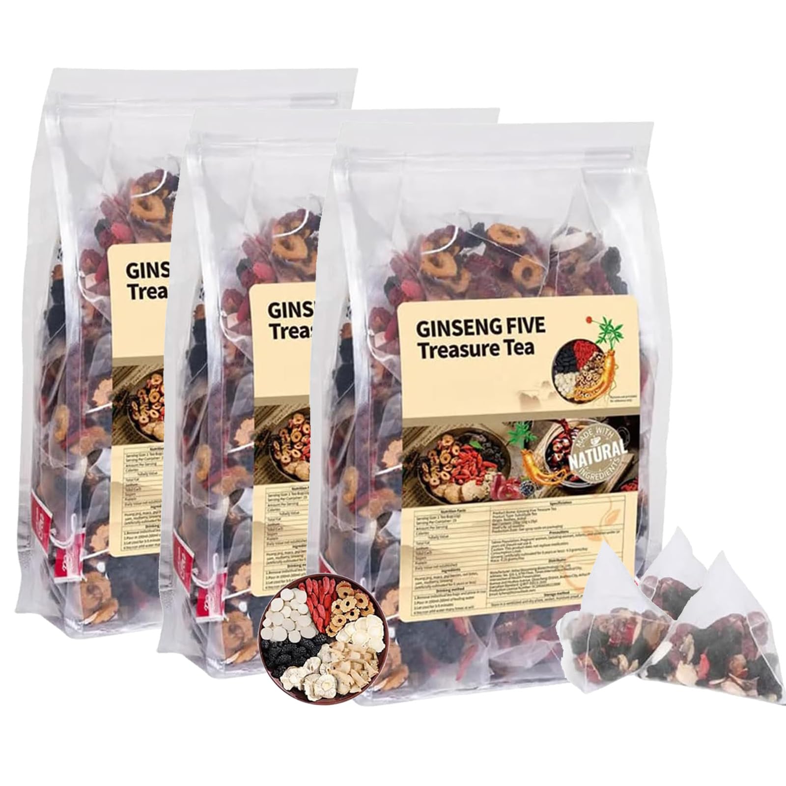 25/50/75/100 Packs Ginseng Five Treasure Tea (3 Bag / 75 Pack)
