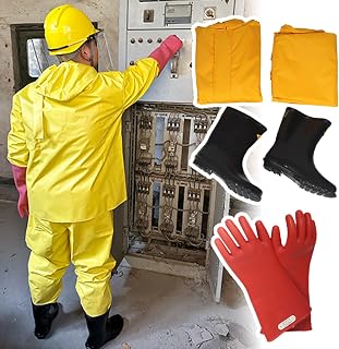 Electrical Safety Live Line Work Clothing & Gloves & Boots, High Voltage Insulation Electric Suit Smock for Workstation/Power Distribution Room(1 KV)