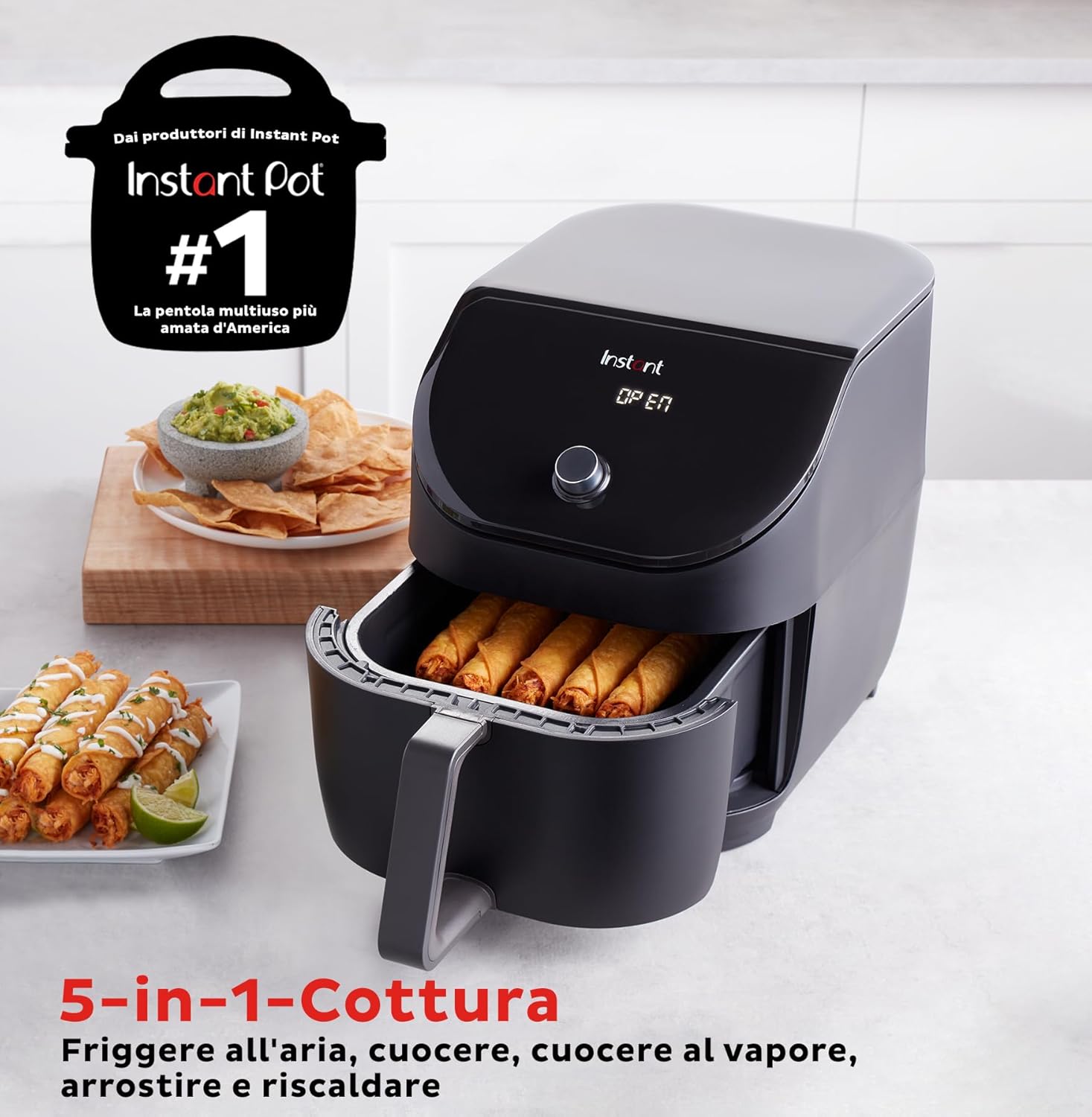 Instant Pot Vortex Slim, friggitrice elettrica senza olio 5 in 1 - Multi-cucina con funzioni di friggitrice ad aria, cottura, grill, arrosto e piastra, timer - Potenza 1700W, 5,7 L - Nero Instant Pot Vortex Slim, friggitrice elettrica senza olio 5 in 1 - Multi-cucina con funzioni di friggitrice ad aria, cottura, grill, arrosto e piastra, timer - Potenza 1700W, 5,7 L - Nero