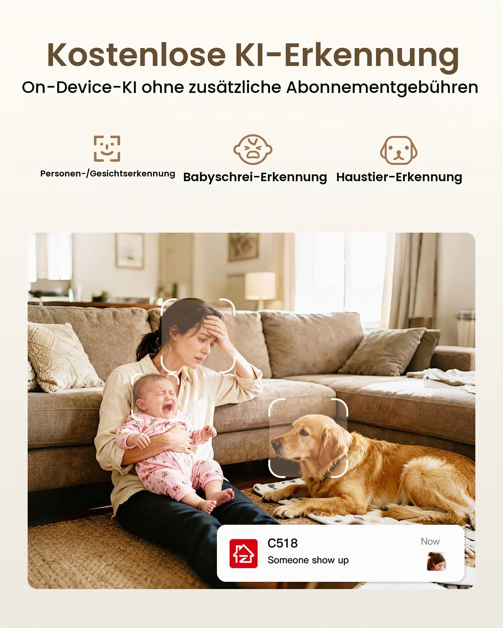 ZOSI 4K Überwachungskamera Innen WLAN mit 64GB Karte, 2,4/5G WiFi