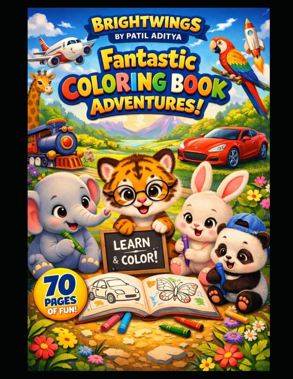 AMAZING COLORING ADVENTURE FOR KIDS: 70 FUN & EASY COLORING PAGES: CUTE ANIMALS, BIRDS & VEHICLES | BIG BOLD DESIGNS FOR AGES 3–8