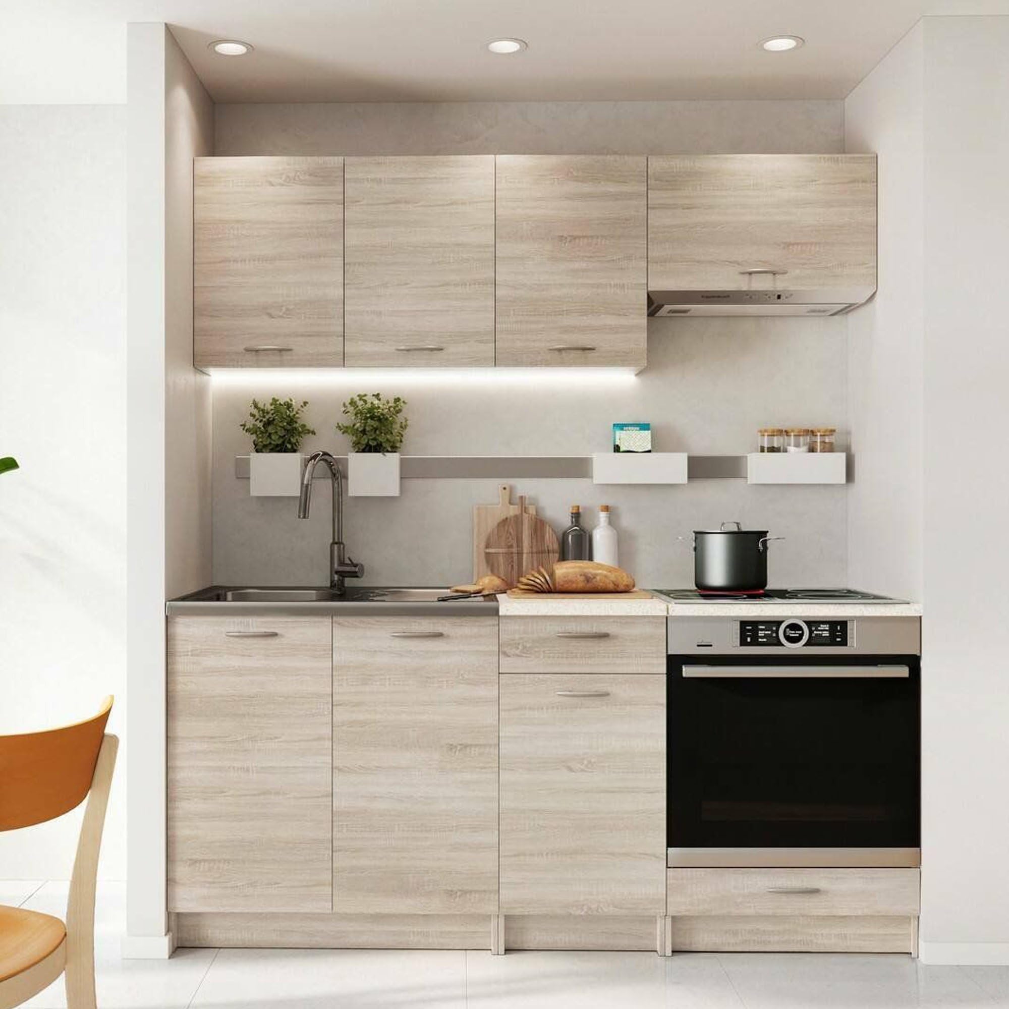 Dmora Cucina Completa Teano Marrone Rovere un Cassetto Modulabile, un Ripiano