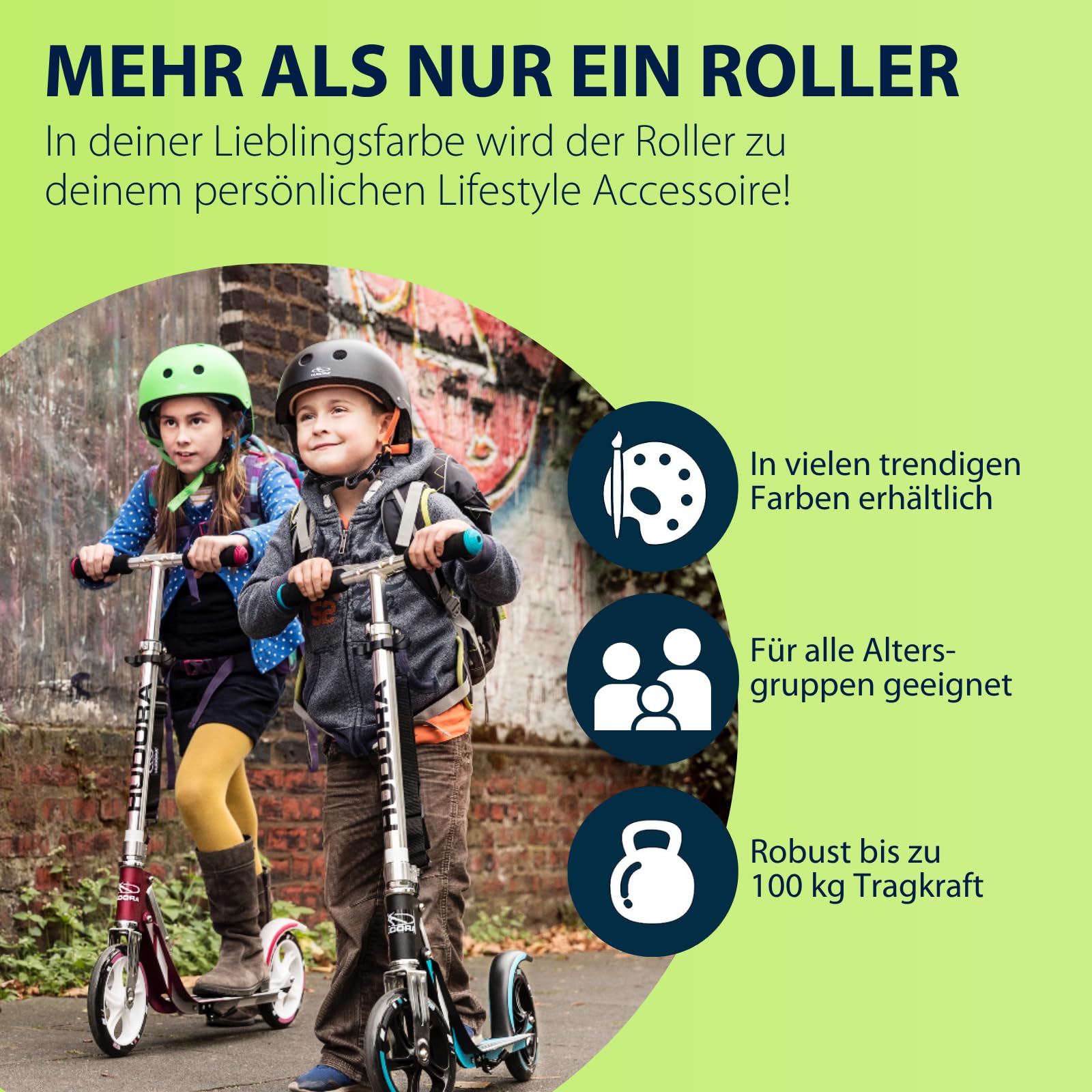 HUDORA BigWheel 205 Scooter - Stabiler Aluminium-Roller - Höhenjustierbarer & zusammenklappbarer Cityroller mit Ständer - Sportlicher Kinder- & Erwachsenenroller für bis zu 100kg