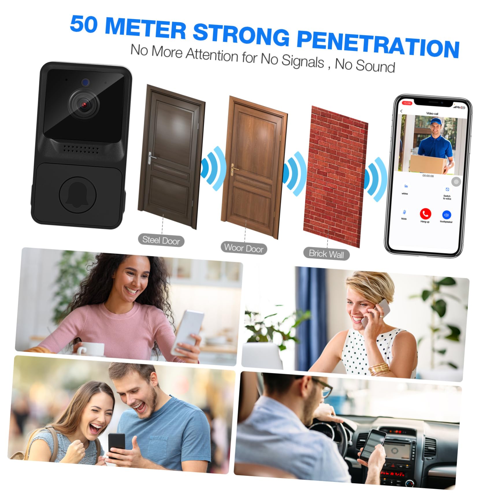 Mikikit 3pezzi Campanello Wifi Con Video e Audio Bidirezionale Videocitofono Notturno Smart Per Casa Ufficio e Dormitorio Nero
