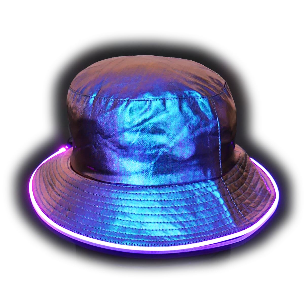 House Of Rave LED Light Up Holographic Bucket Hat for Men and Women - Futuristic Neon Rave Gear and Festival Outfit