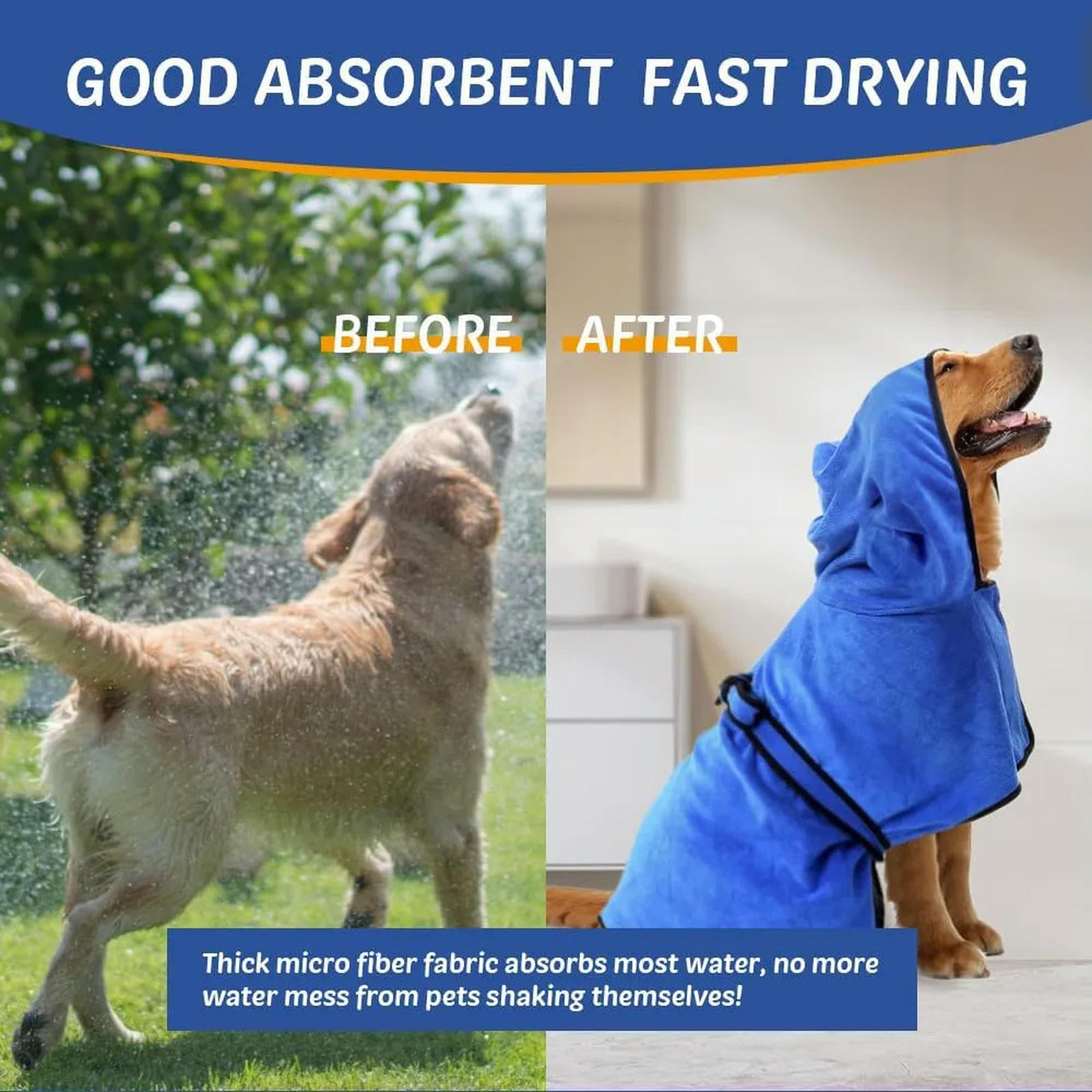 Manteau de séchage pour Chien, Serviette absorbante en Microfibre 400 g/m² avec Taille réglable, Accessoires pour Chiens, séchage après Le Bain
