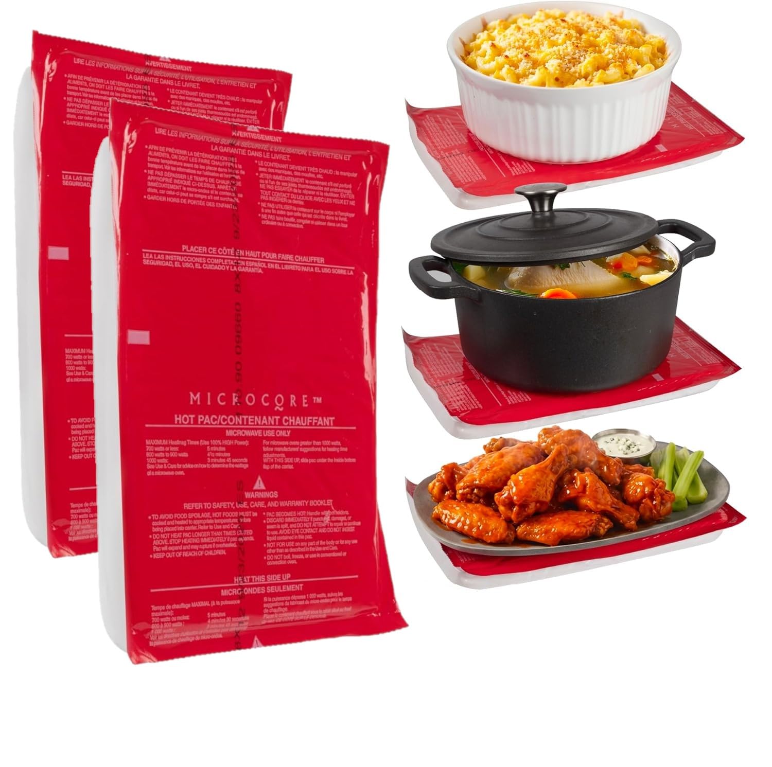 Vesture Hot to Go Heat Pack - 2 Pack - Keep Food Hot - Microcore Pack for Casserole Carriers (Red Pack For Microwave Heating) - Very Durable & Lasts for Several Hours - Contains Non Toxic Liquid
