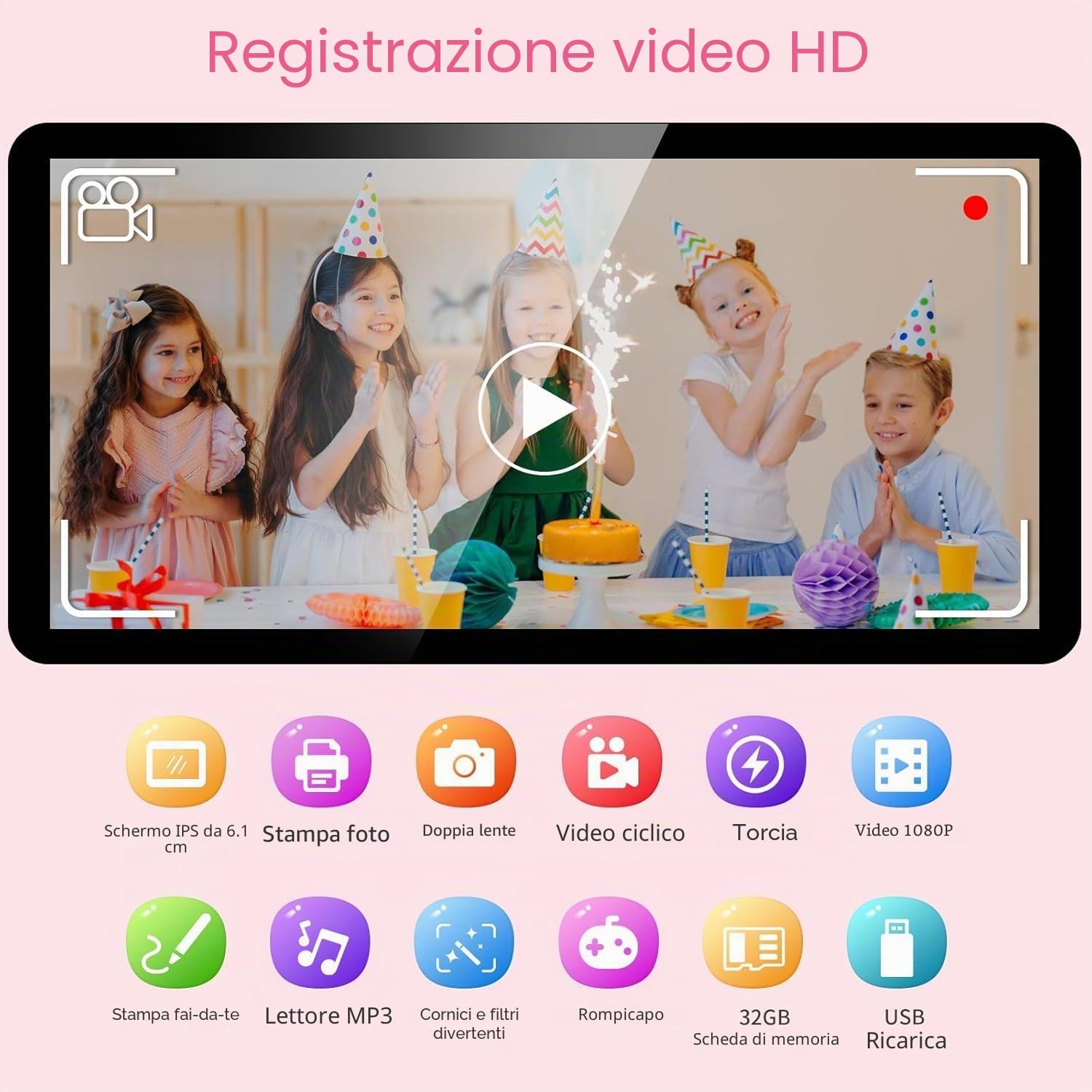ASTGMI Macchina Fotografica Bambini Istantanea, 2,4 Pollici 1080P Fotocamera Bambini Selfie con Carta da Stampa e 32GB Scheda, Giocattolo Regalo di Natale Bambino e Bambina 3 4 5 6 7 8 Anni (Rosa)