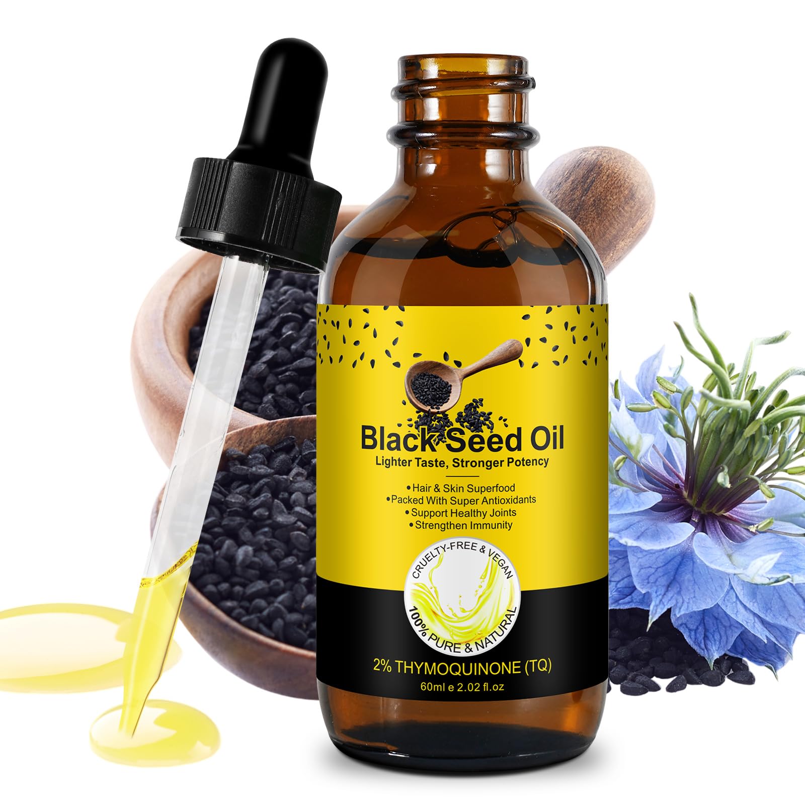 Aceite de semilla negra,100% puro,natural y premium prensado en frío,Lo mejor para el crecimiento del cabello,el cuidado de la piel y la protección de las articulaciones: aceite semilla negra orgánico
