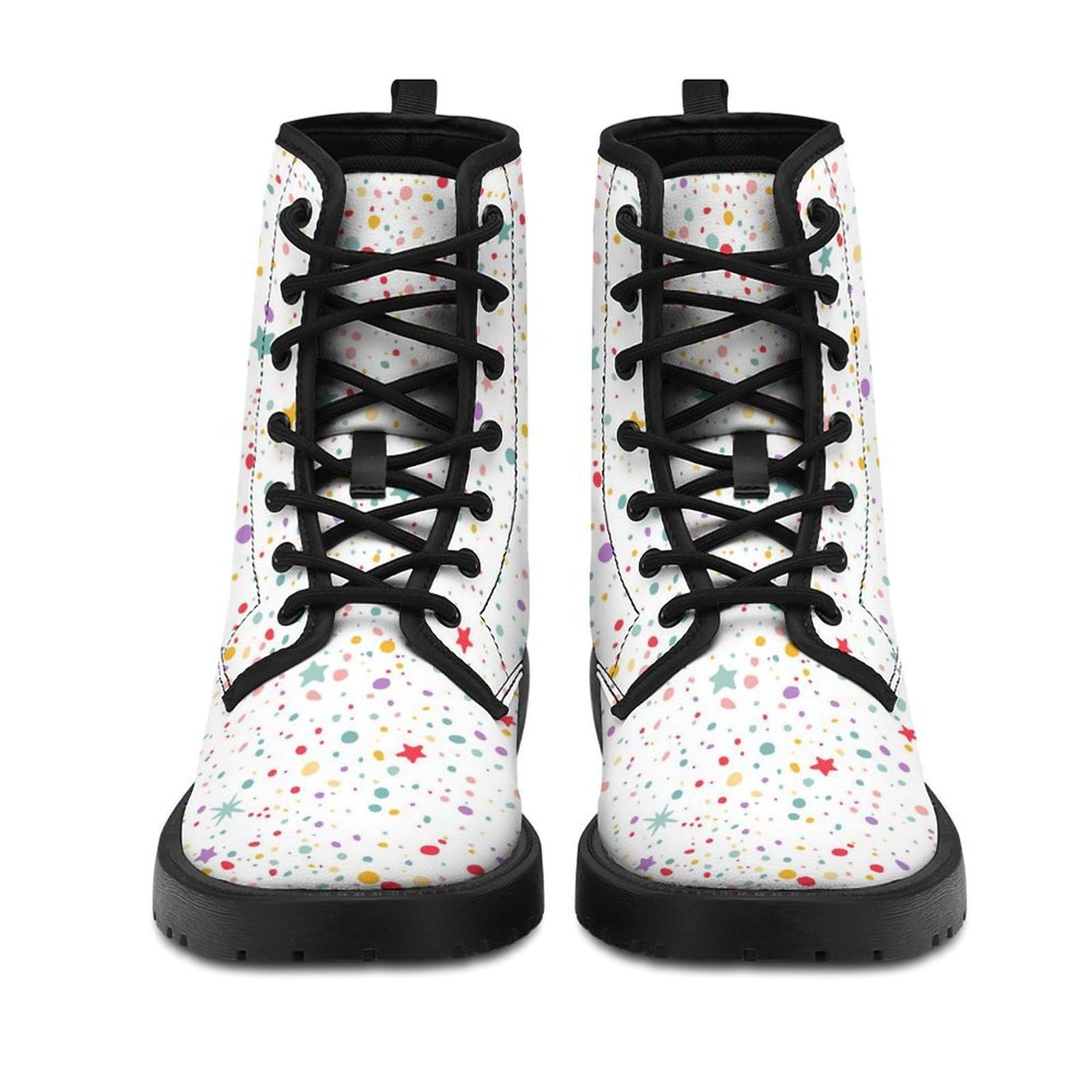 Colorful Dots And Stars Unisex Fashion Ankle Booties Causal 7-Eye Lace-up Combat Boots