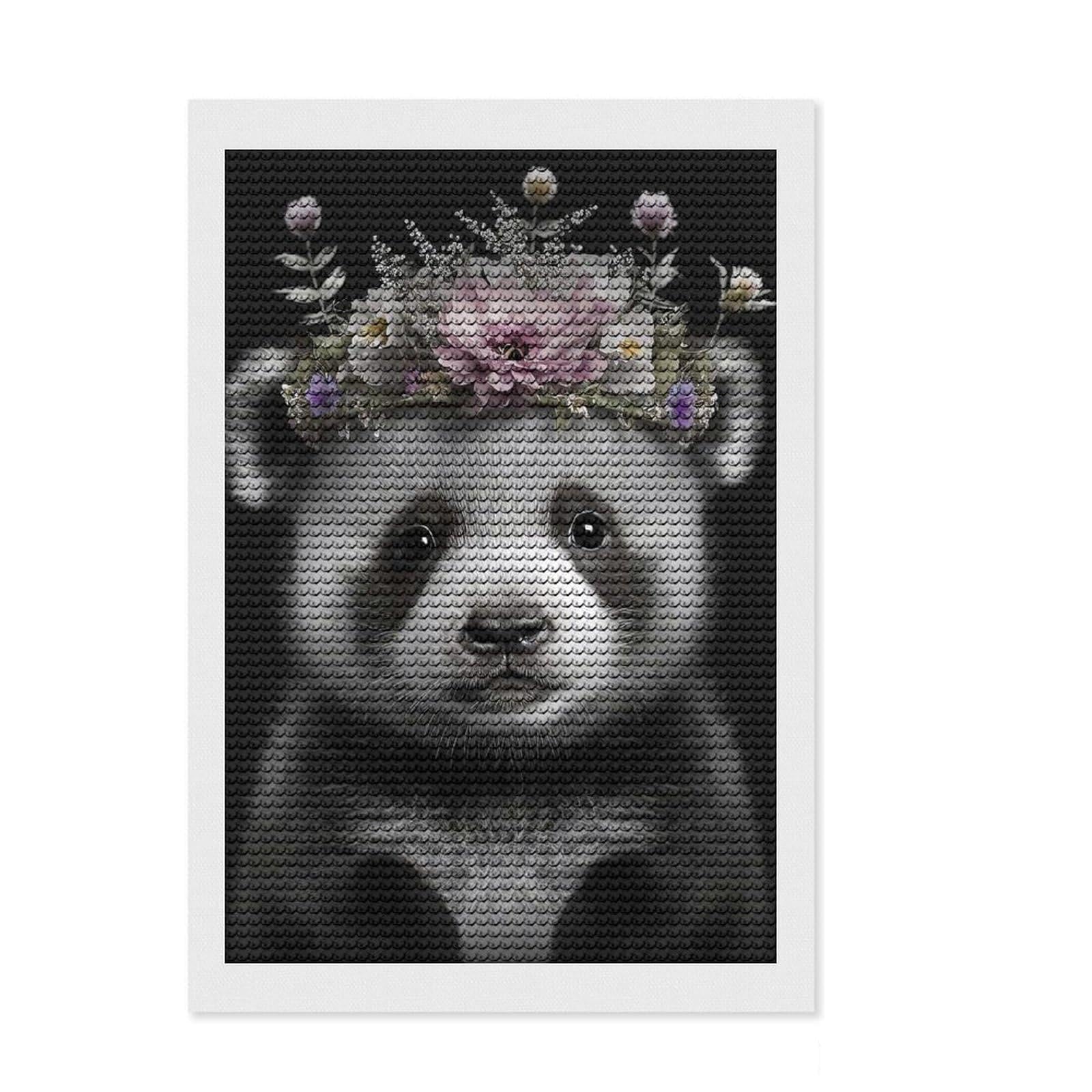 Junmoney Cute Baby Fluffy Panda DIY Diamond Art Canvas Kit 8"x12", for Teens, Full Kit Included, Cosy Home Accent, Birthday Gift, Printed Canvas