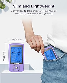 TENKER TENS Unit Muscle Stimulator, 24 Modes TENS EMS Machine for Pain Relief Therapy/Pain Management, Rechargeable Electronic Pulse Massager with 2"x2" and 2"x4" TENS Unit Electrode Pads