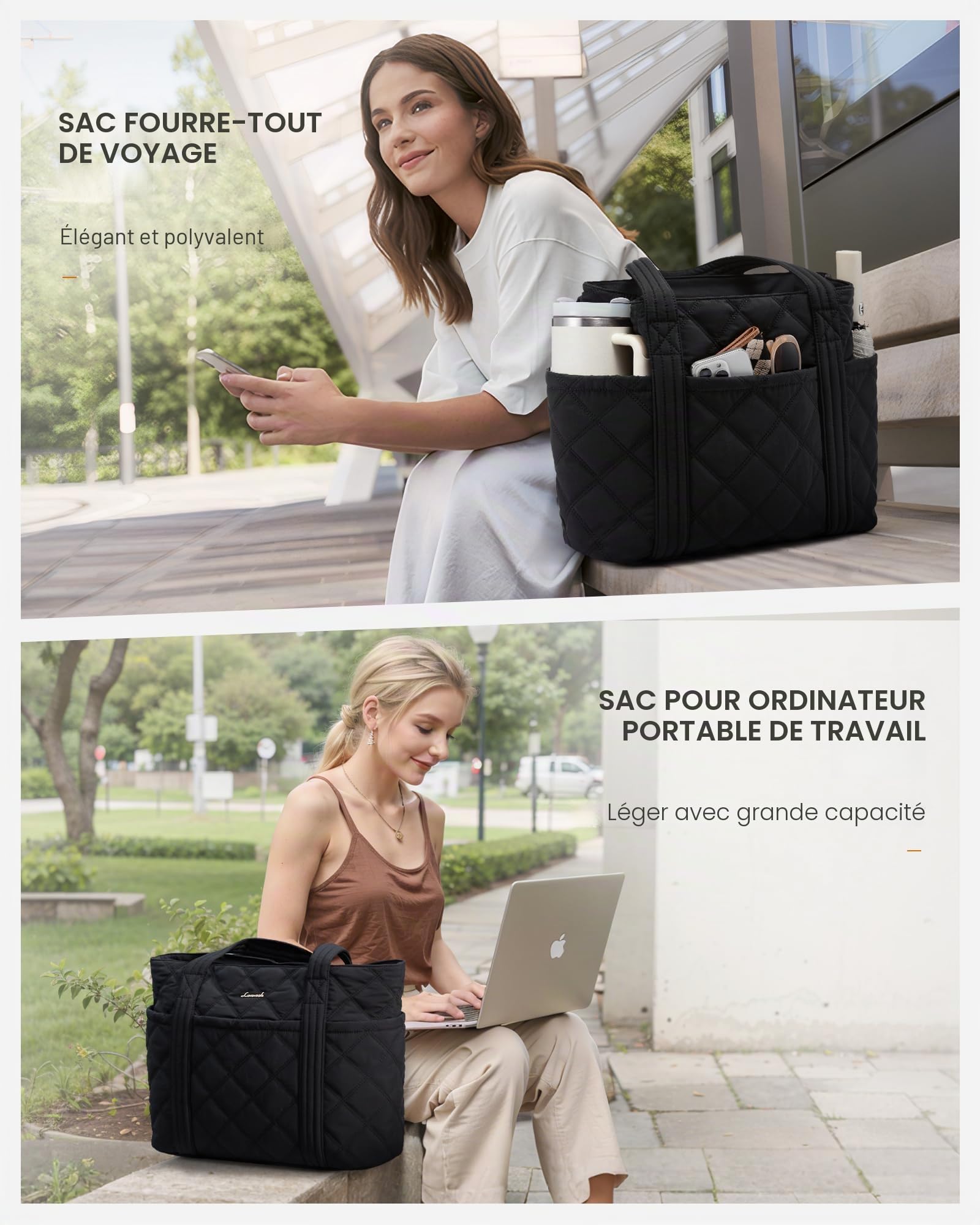 LOVEVOOK Sac à main léger pour ordinateur portable - Pour femme - Grand sac de shopping - Sac de travail - Sac à bandoulière - Sac fourre-tout