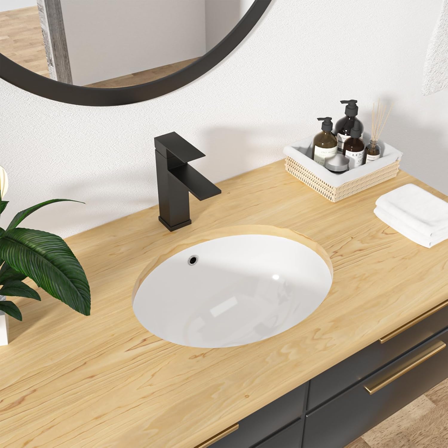 Kichae Undermount Bathroom Sink - 16 x 13 Undermount Bathroom Sink Oval White Vessel Sink Porcelain Ceramic Lavatory Vanity Sink with Overflow