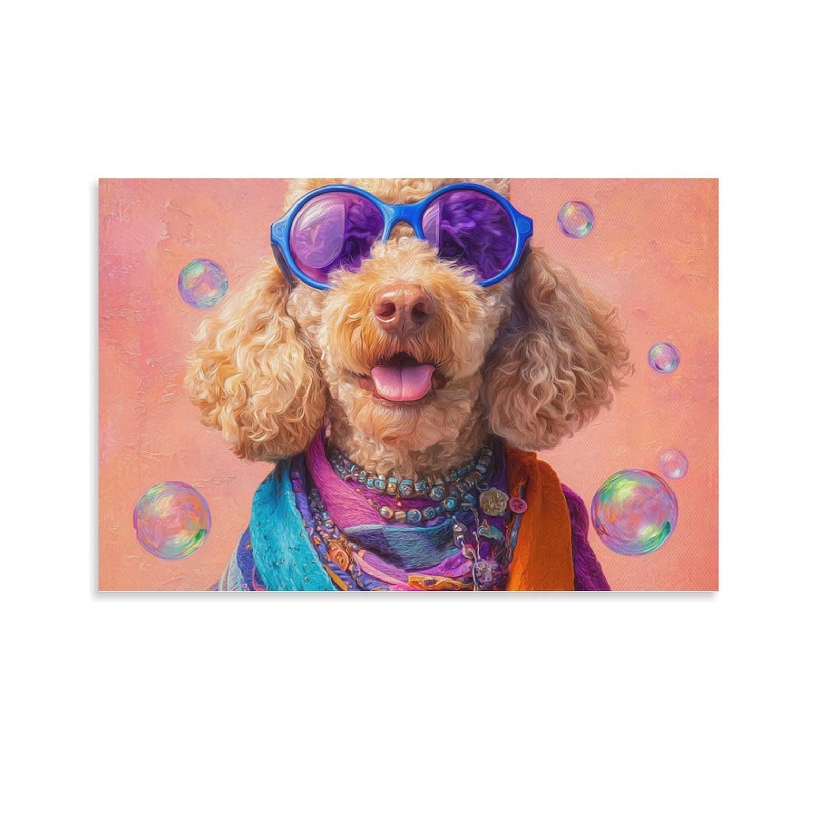 CPLVKWRQJ Dog Single Fashionable Poodle with Sunglasses Canvas Print - Living Room Gallery Wall Statement Piece Fade Resistant Ready to Hang 20x30inch(50x75cm)