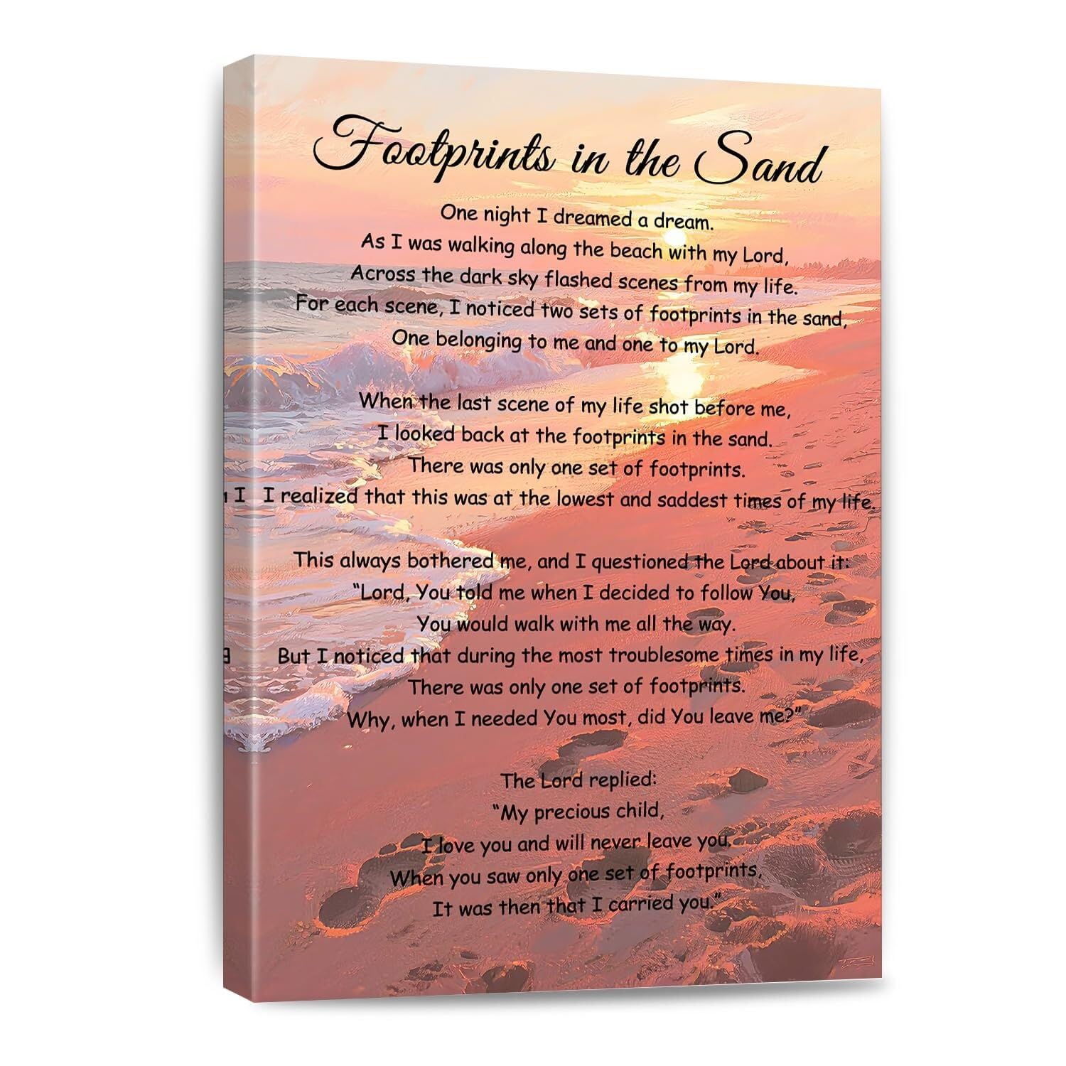 PAJPXPCD Faith and Hope Wall-Art - Framed Print of the Beloved Footprints Poem, Uplifting Gift for Baptism, Wedding, or Encouragement(Framed,12x18inch(30x45cm))