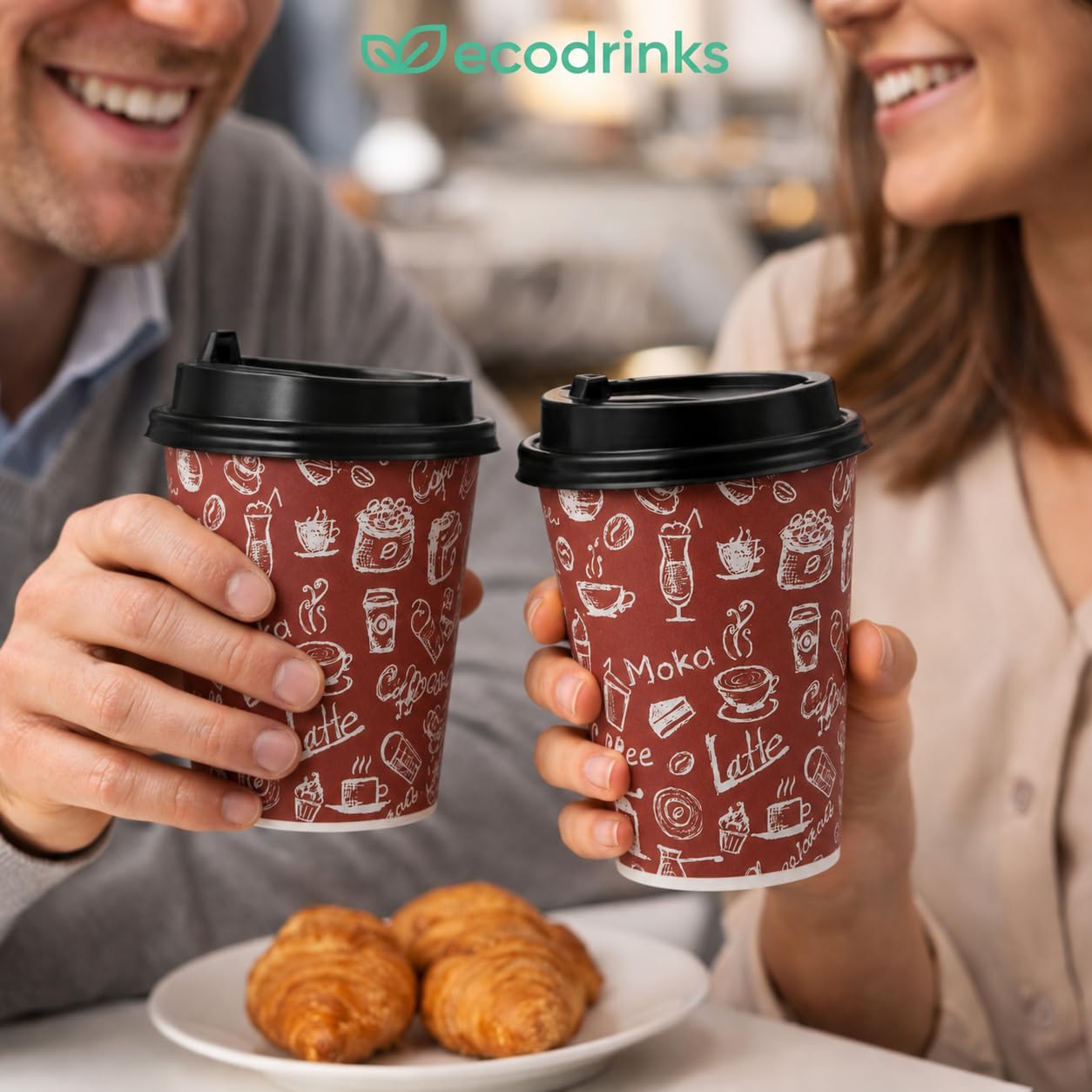 200 Bicchieri di Carta con Coperchio da 240ml - Ideali per Cappuccino, Tè, Caffè - Biodegradabile e Resistenti - Per Bar, Ufficio e Asporto - Design Elegante