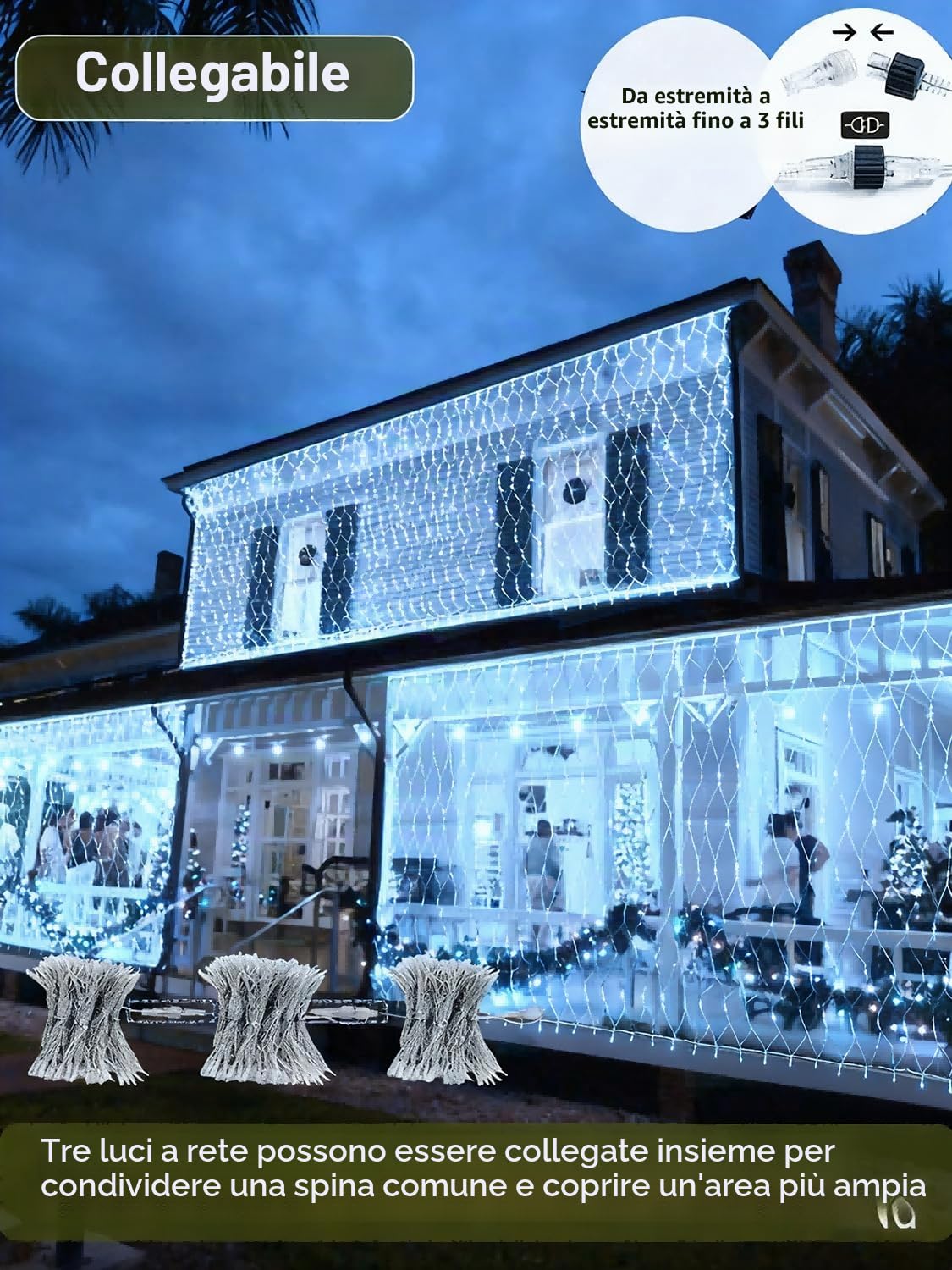 Rate Luminosa Esterno 3m x 2m 208 LED Rete Luci Albero di Natale | 8 Modalità Luci da Esterno Natalizie Impermeabile Catene Luminose per Natalizie Interno Esterno Decorazioni