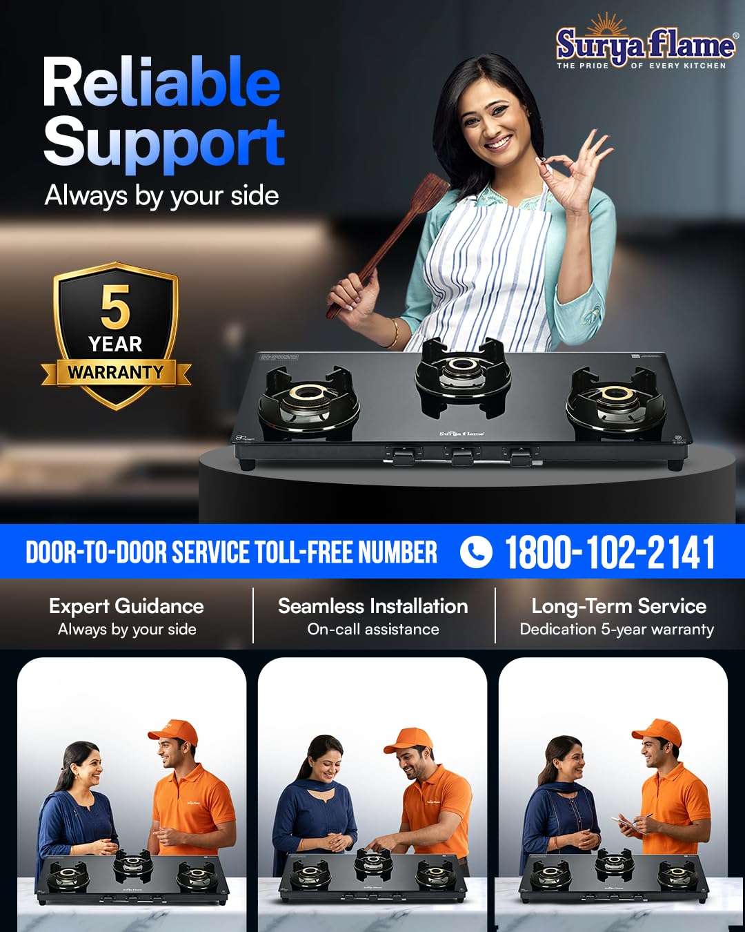 Surya Flame Neo Turbo 3 Burner Gas Stove - 5 Year Warranty -4 Surya Flame Neo Turbo 3 Burner Gas Stove - 5 Year Warranty -4