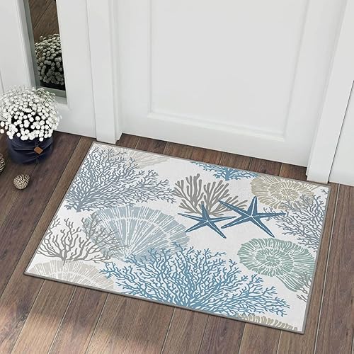 HUXJOKO Alfombra azul costera náutica para decoración del hogar, antideslizante,