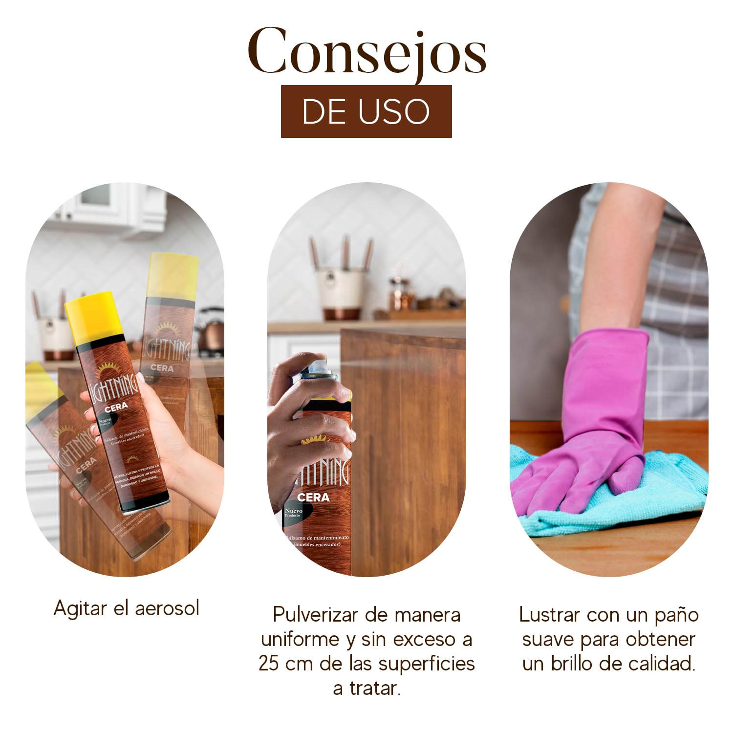 Lightning Cera de mantenimiento encaustica para muebles y madera - Bálsamo - Nutre y da brillo - Aerosol - 400 ml