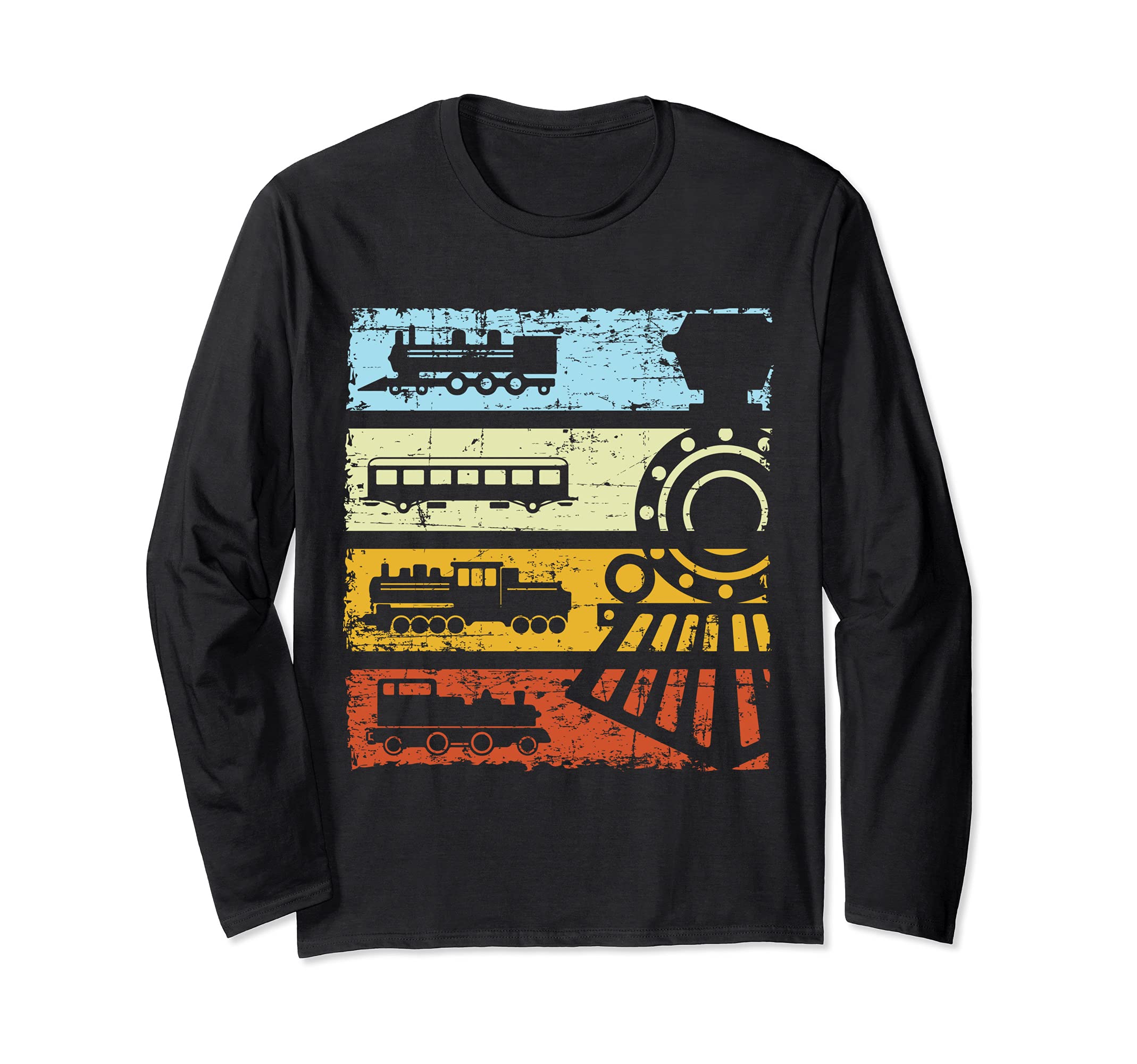 Vintage Train T-shirt Railway Locomotive Retro Train Long Sleeve T-Shirt, Black