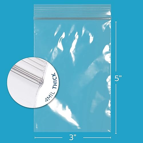 Miniatura 10 de Bolsas reutilizables de plástico transparente con cremallera, paquete de 200 bolsas GPI a granel de 3 x 4 pulgadas de grosor, resistentes, fuertes y