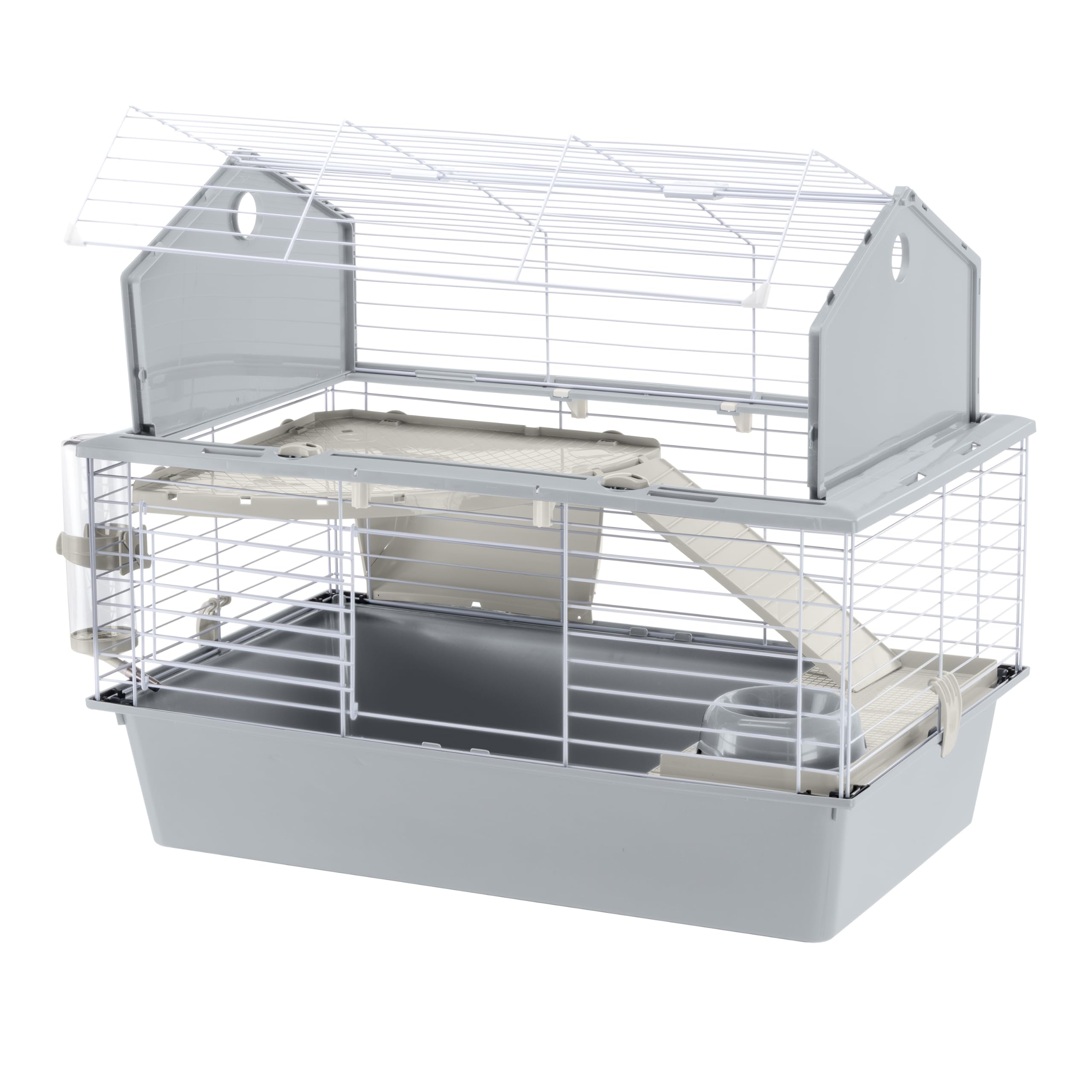 Ferplast Gabbia per Conigli Gabbia per Piccoli Animali BARN 80, 2 Piani, Tetto Apribile, Accessori Inclusi, 78 x 48 x h 65 cm.