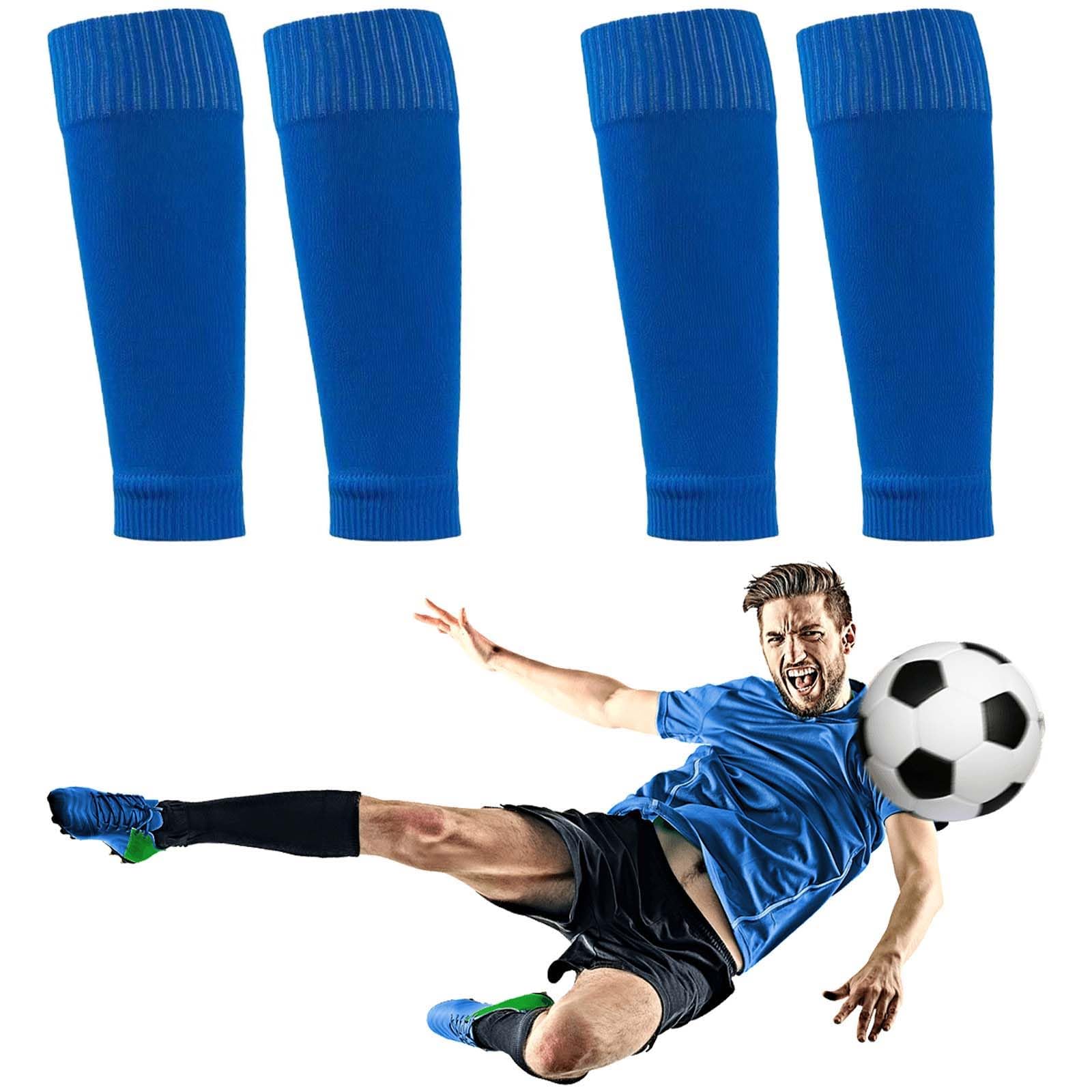 OUDQFCJ 2 Paia Calze da Calcio per Bambini, Traspiranti Manicotti per Parastinchi, Calzini Sportivi Tubolari, Calze Elastiche per Calcio, Ideali per Giovani Calciatori Principianti (Nero