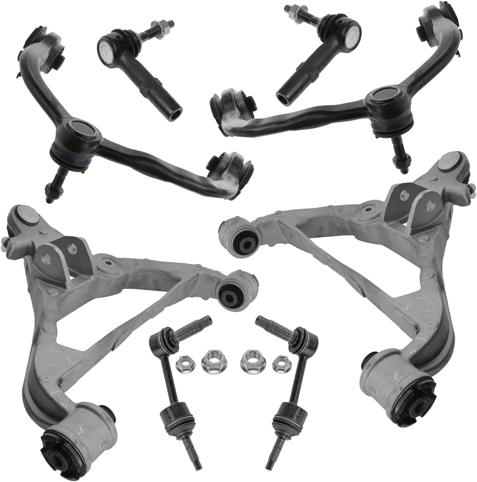 TRQ Front Steering & Suspension Kit Control Arm with Ball Joint Sway Bar Stabilizer Link Tie Rod Compatible with 2005-2006 Ford Expedition