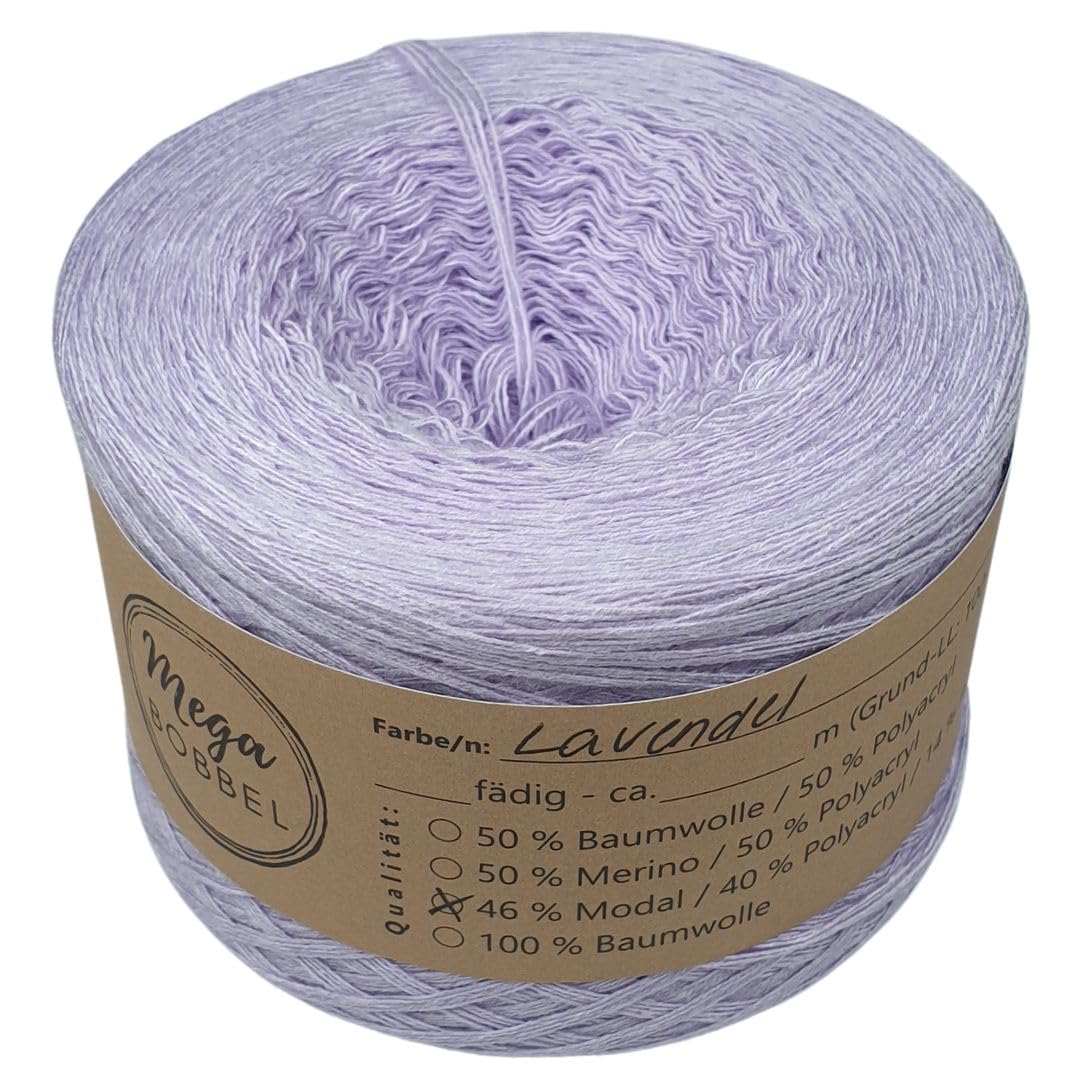 MegaBobbel- MODALmix *UNI-Lavendel*UMD10* - Lace Garn Bobbel Wolle zum Häkeln & Stricken (einfarbig) (3 fädig, 2000m)