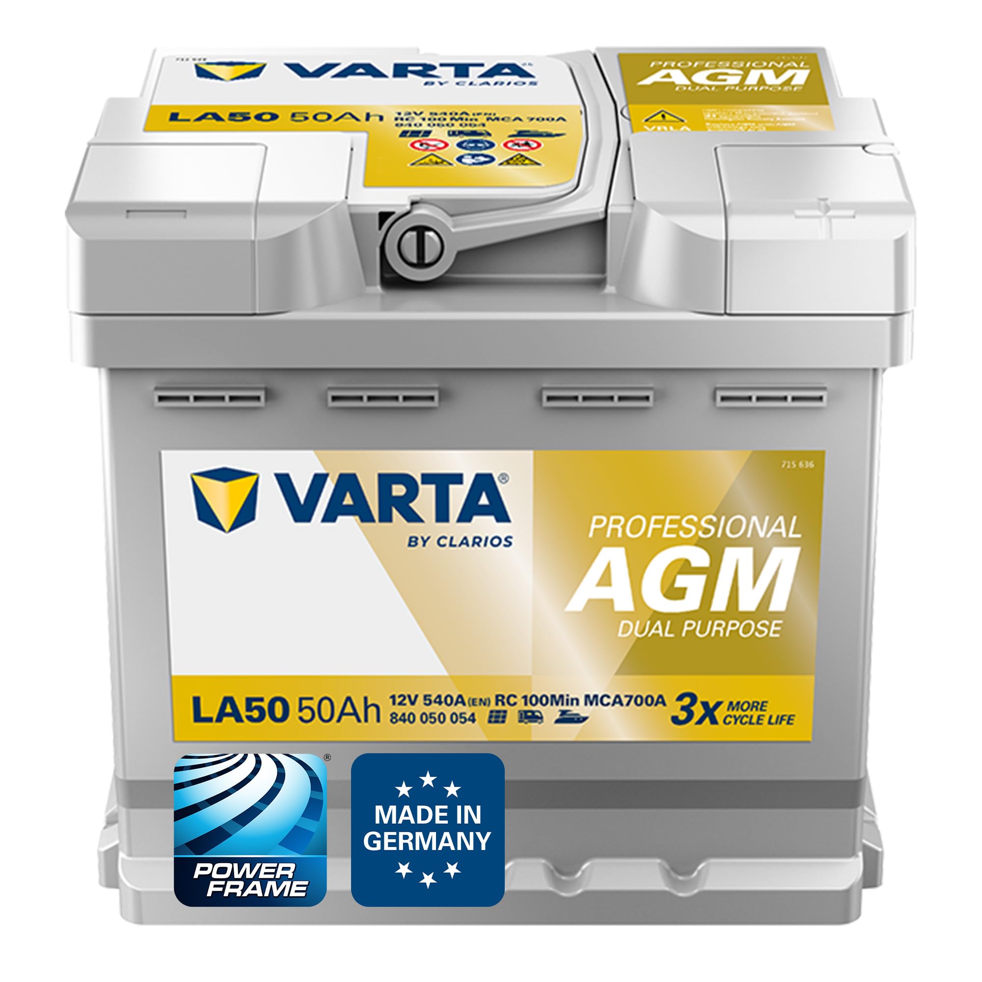 Batterie VARTA Professional AGM Dual Purpose LA80-12V 80Ah 800A - 840080080 - Pour camping-cars, caravanes et bateaux à forte demande énergétique.