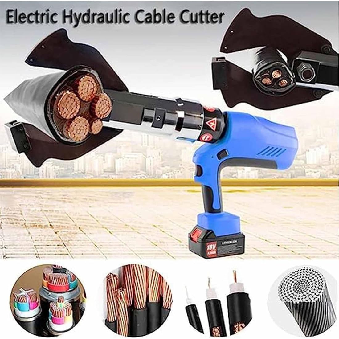 Elektryczny przecinak do kabli z grzechotką, hydrauliczny, wyświetlacz LED, nożyczki zasilane bateriami, do kabli aluminiowych i miedzianych, idealne do cięcia kabli opancerzonych
