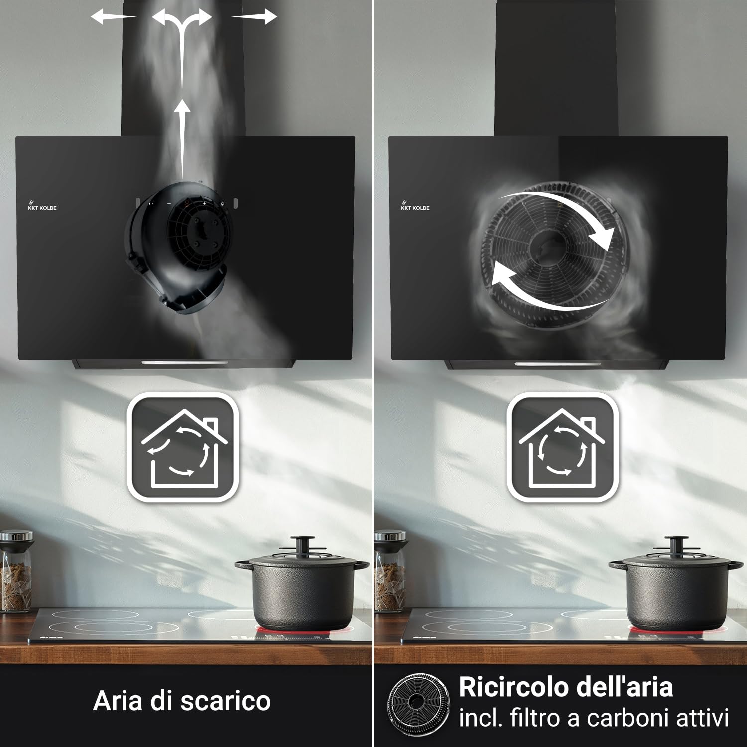 KKT KOLBE Cappa aspirante inclinata BASE6004S, 60 cm, nero