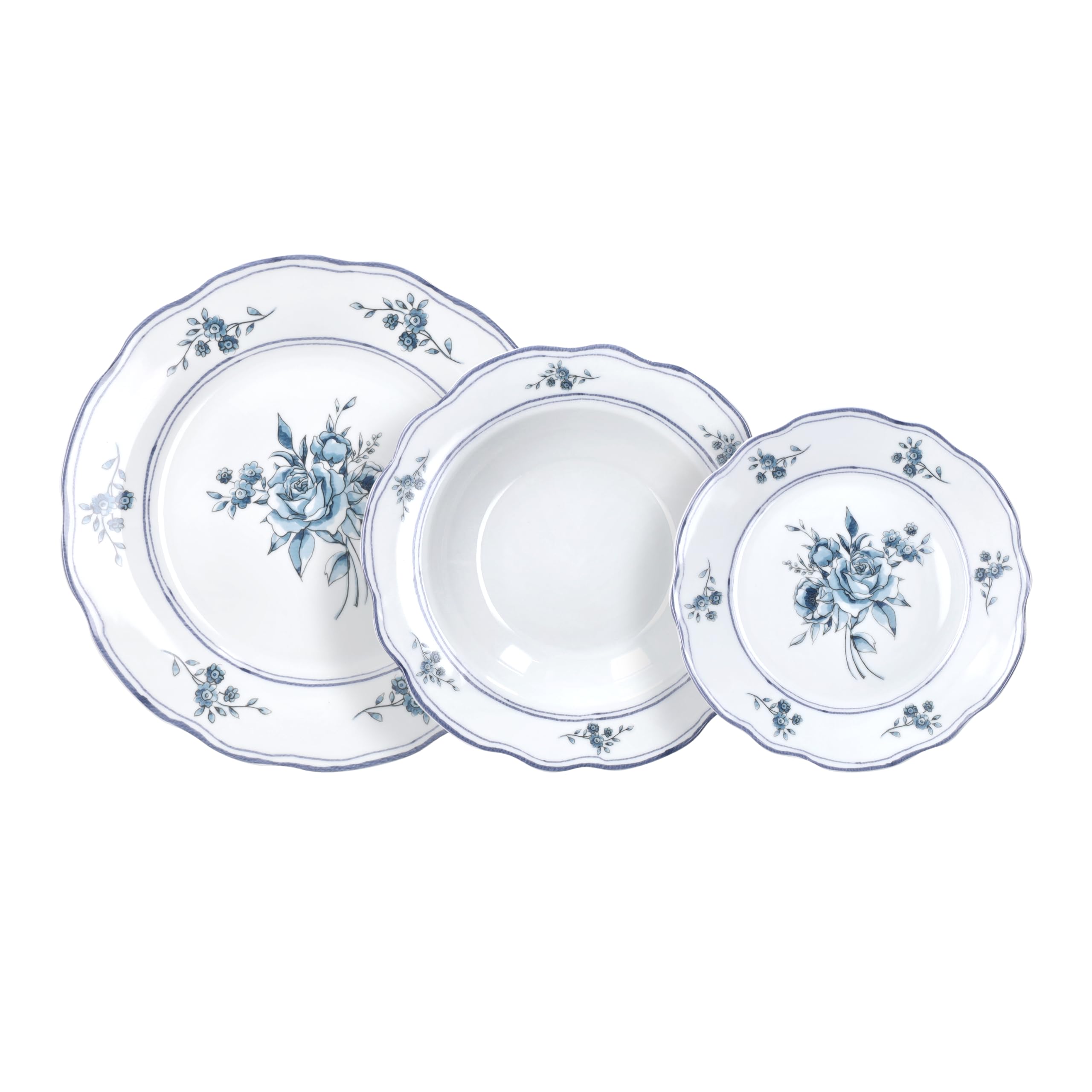 Tognana Heritage Florals, Servizio piatti per 6 persone 18 pezzi, Porcellana, Blu