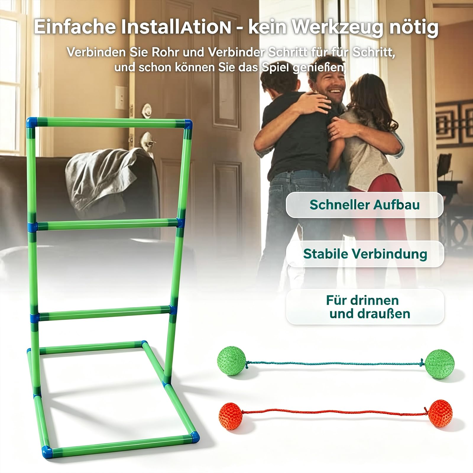 Leitergolf Outdoor mit Nachtleucht-Effekt – Modernes Wurfspiel Gartenspiel mit Bolas, Geschicklichkeitsspiel für Garten, Camping, Terrasse und Party