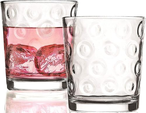 Circleware Circles - Vasos de vidrio de whisky de base pesada, juego de 4, vajilla de entretenimiento para agua, jugo, bar de cerveza, licor para