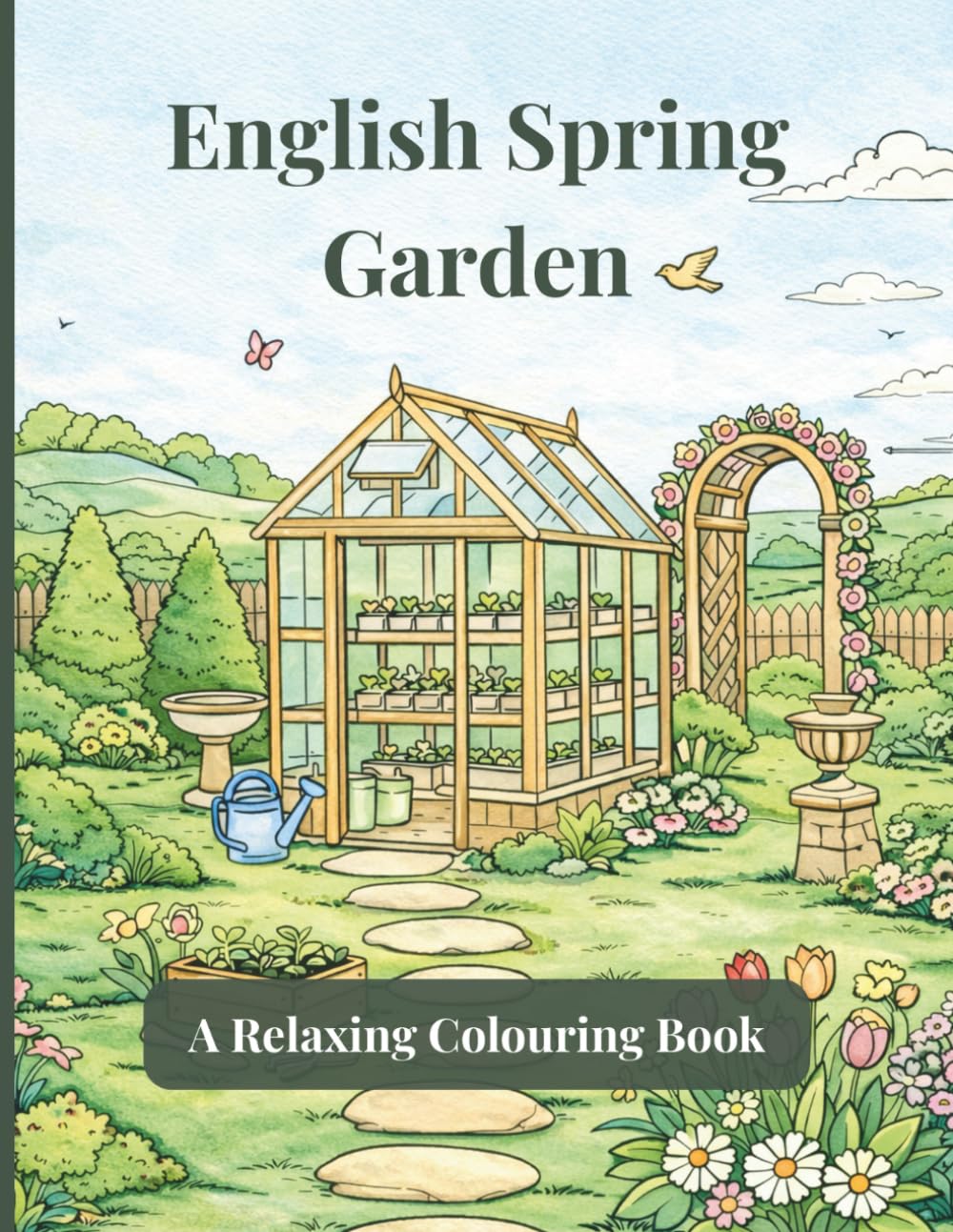 English Spring Garden Colouring Book for Adults: Relaxing Countryside Scenes to Colour