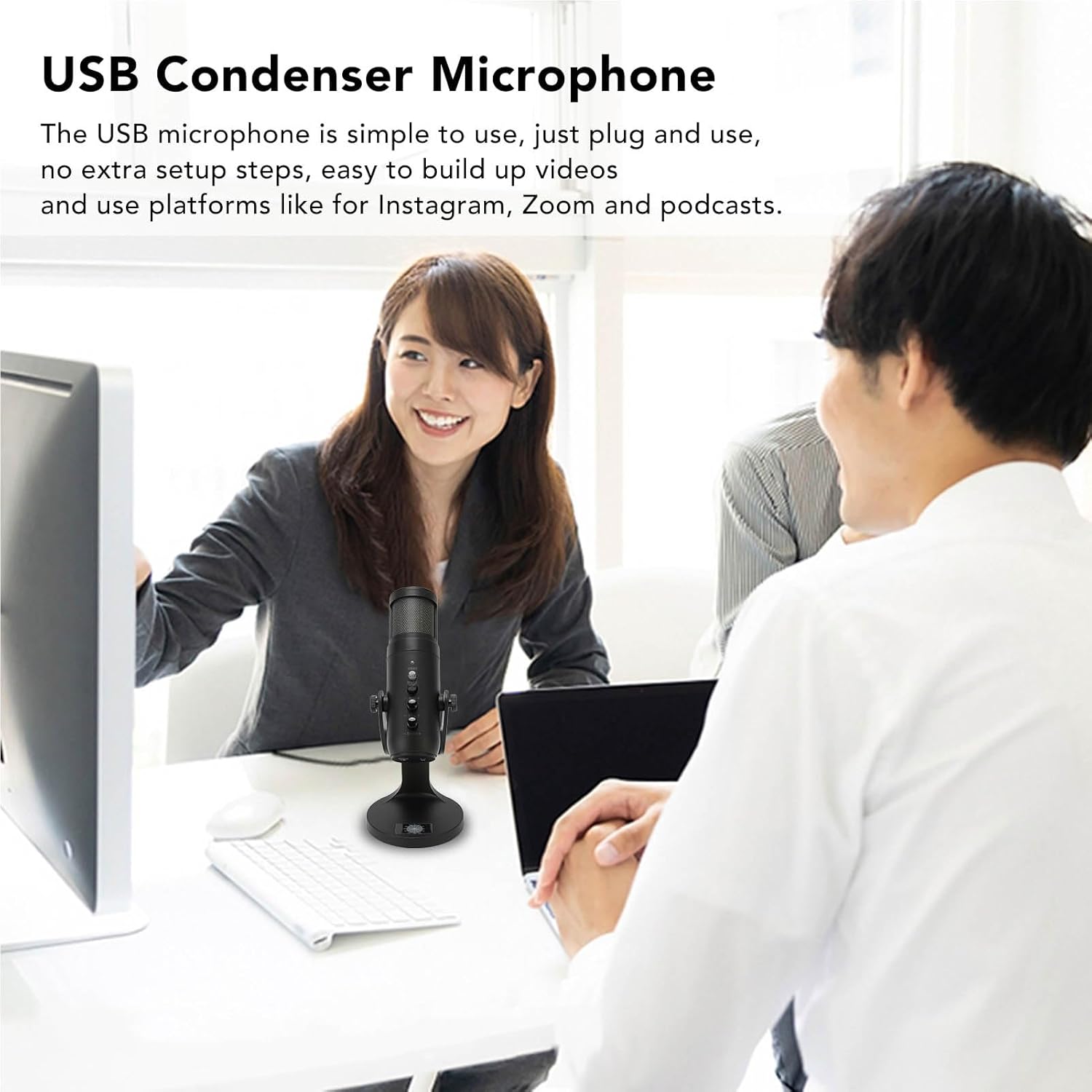 USB Condenser Microphone with RGB Light, Professional Recording Microphone, 360 Degree Rotatable Computer Mic with Noise Reduction Chip, Plug and Play USB Microphone for PC Laptop