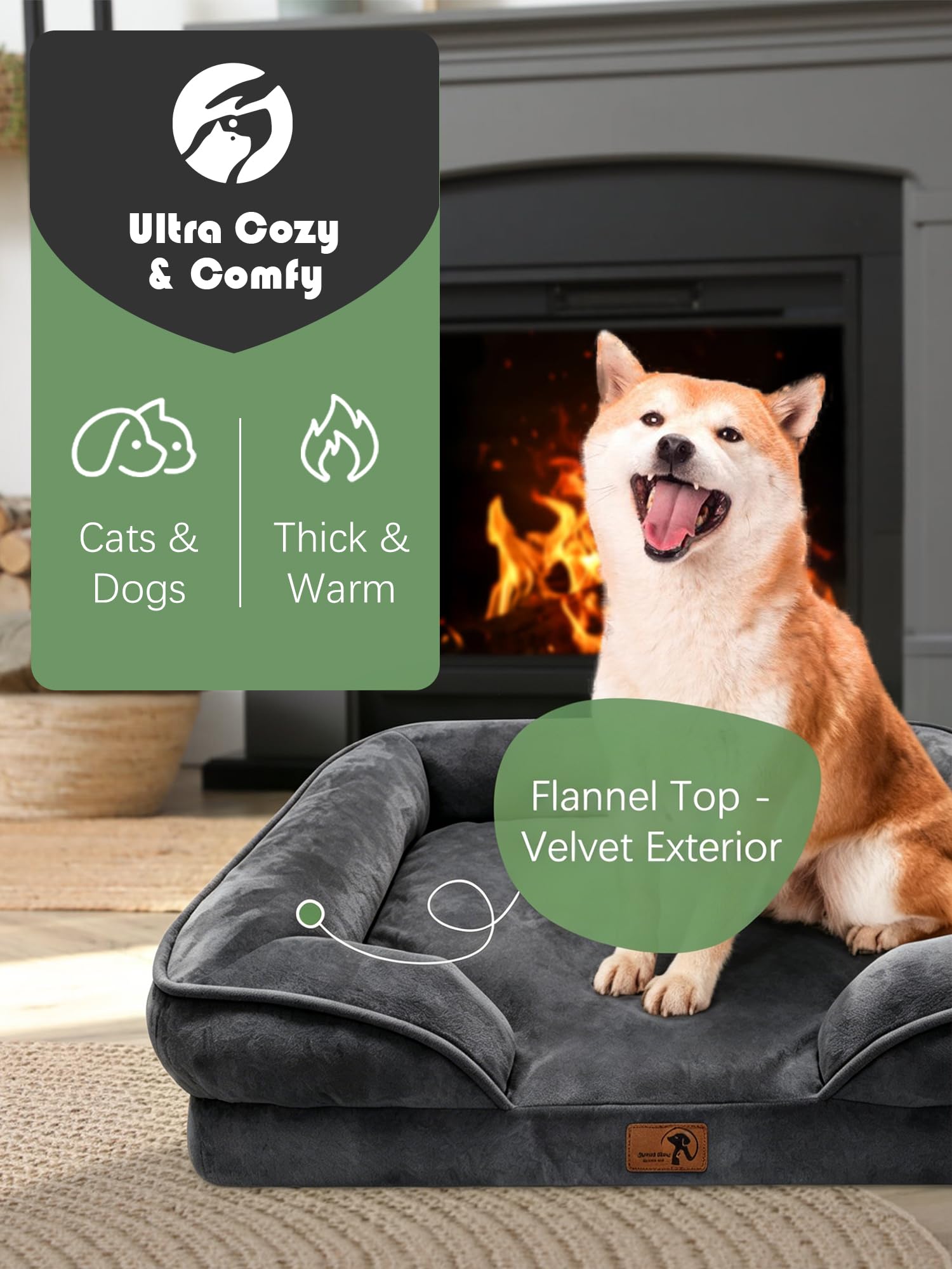 Spotted Play Orthopedic Dog Bed with Sides - Sofa Beds for Medium Dogs, Supportive Foam Pet Couch Bed with Washable Removable Cover, Waterproof Lining and Non-Slip Bottom, Dark Grey - M view 2