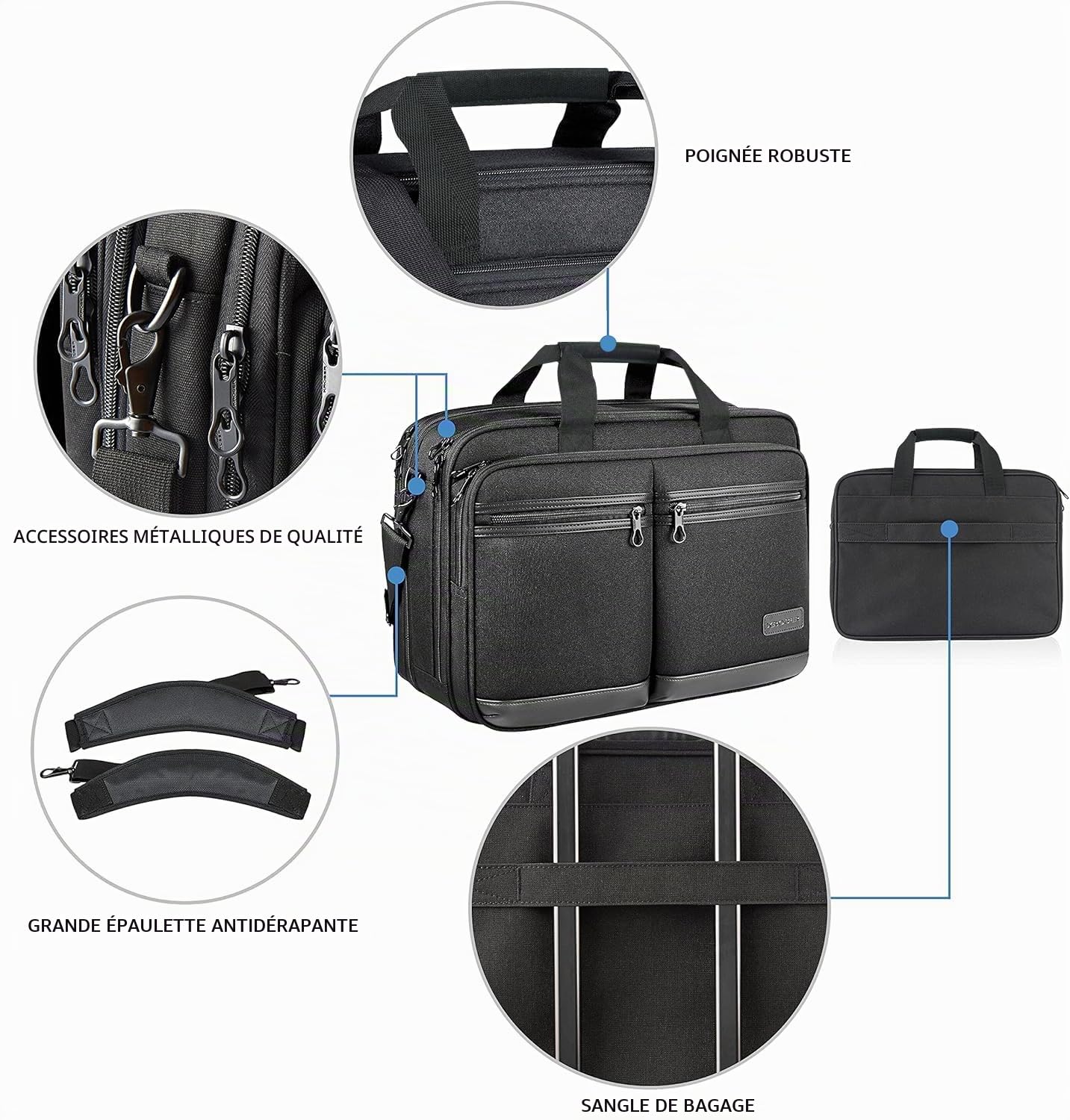 KROSER 18" Sac à main Bandoulière pour Ordinateur Portable Porte-documents Élégant pour Ordinateur jusqu'à 17,3" Extensible Imperméable avec Poches RFID pour Hommes