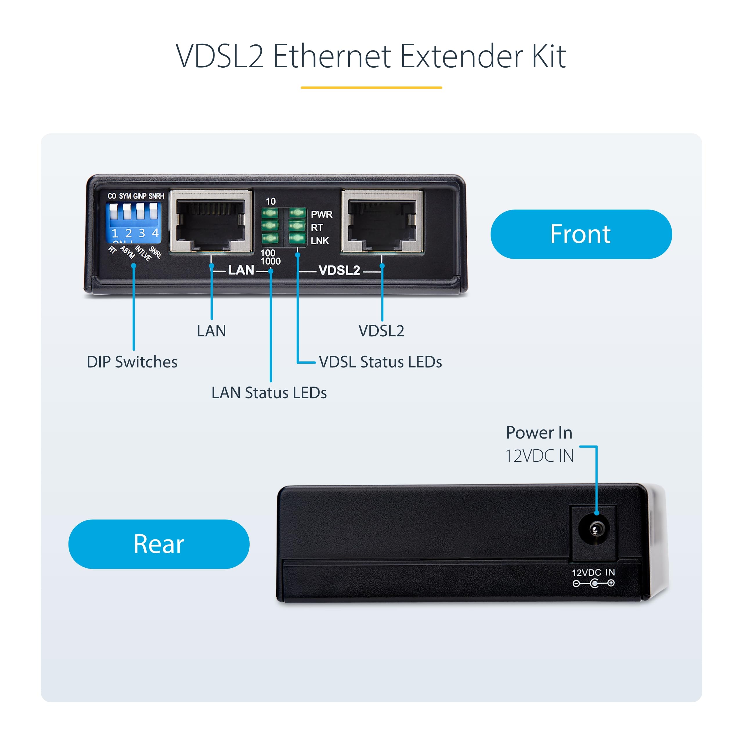 StarTech Kit Extender Ethernet VDSL2 su Doppino (VDSL-LAN-EXTENDER-EU) | Estensore di Rete a Lunga Distanza, Portata fino a 1km, Ideale per Reti LAN