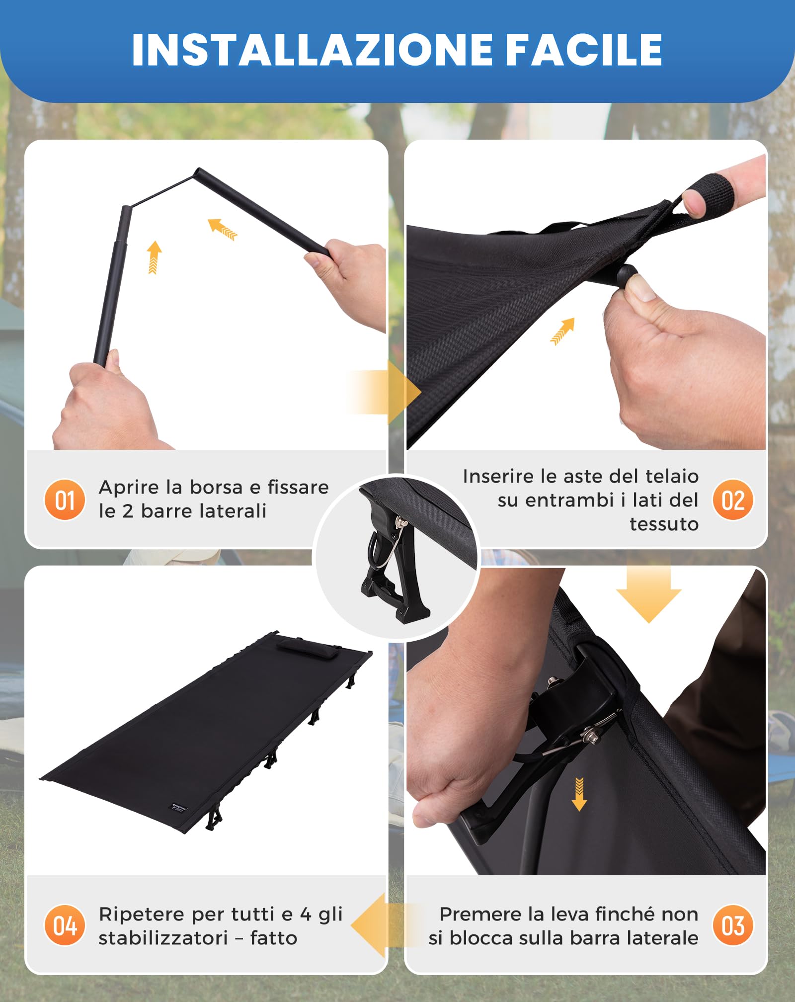 KingCamp Lettino da Campeggio Pieghevole Ultraleggero Letto per Dormire brandina da Camping Giardino 190 x 64 x 12 cm Capacità di Carico di 120 kg