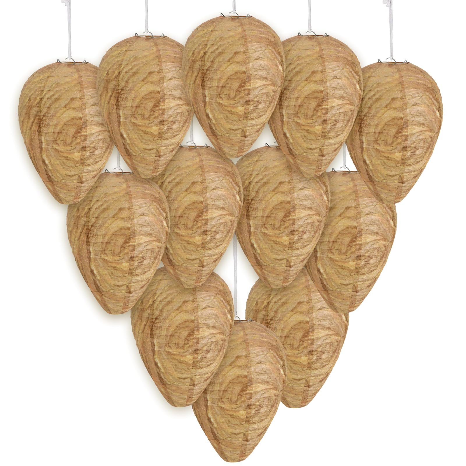 DECYOOL 12 Pack Paper Wasp Nest Decoy Hanging Wasp Nest Stay Away from Wasps Hornets Yellow Jackets(Dark Brown)