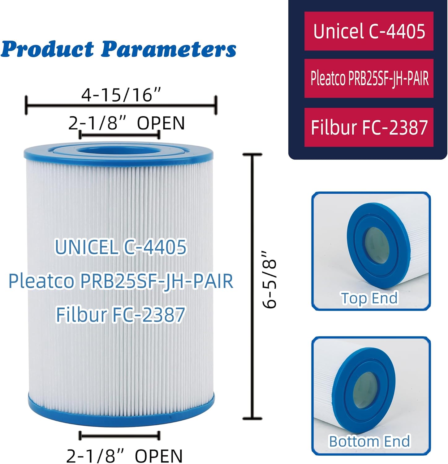 Spa Filter C-4405 Replaces Unicel C-4405, Filbur FC-2387, PRB25SF-PAIR, Marquis 20342, R172464, APCC7062, CMP 25392-000-100, 17-2464, 817-5010, Rainbow DSF 50 Hot Tub Filter- 2 Pack - Image 2