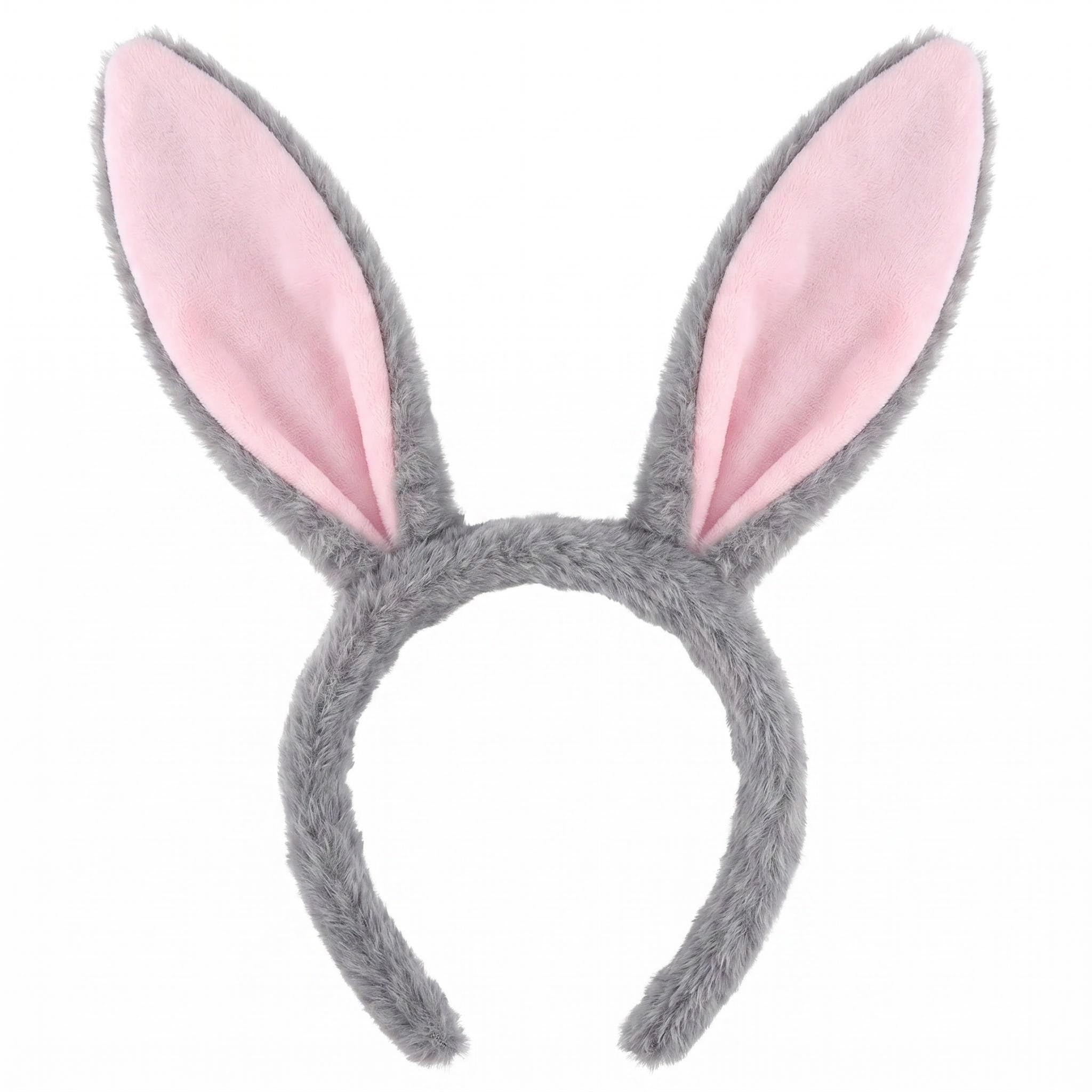 Hajzyang Gray Bunny Ears Headband,Easter Hair Bunny Accessories,Cute Plush Bunny Ears Headband, Super Soft Rabbit Hairband,Women's Fashion Headbands for Cosplay, Bachelorette, Easter Party, Halloween