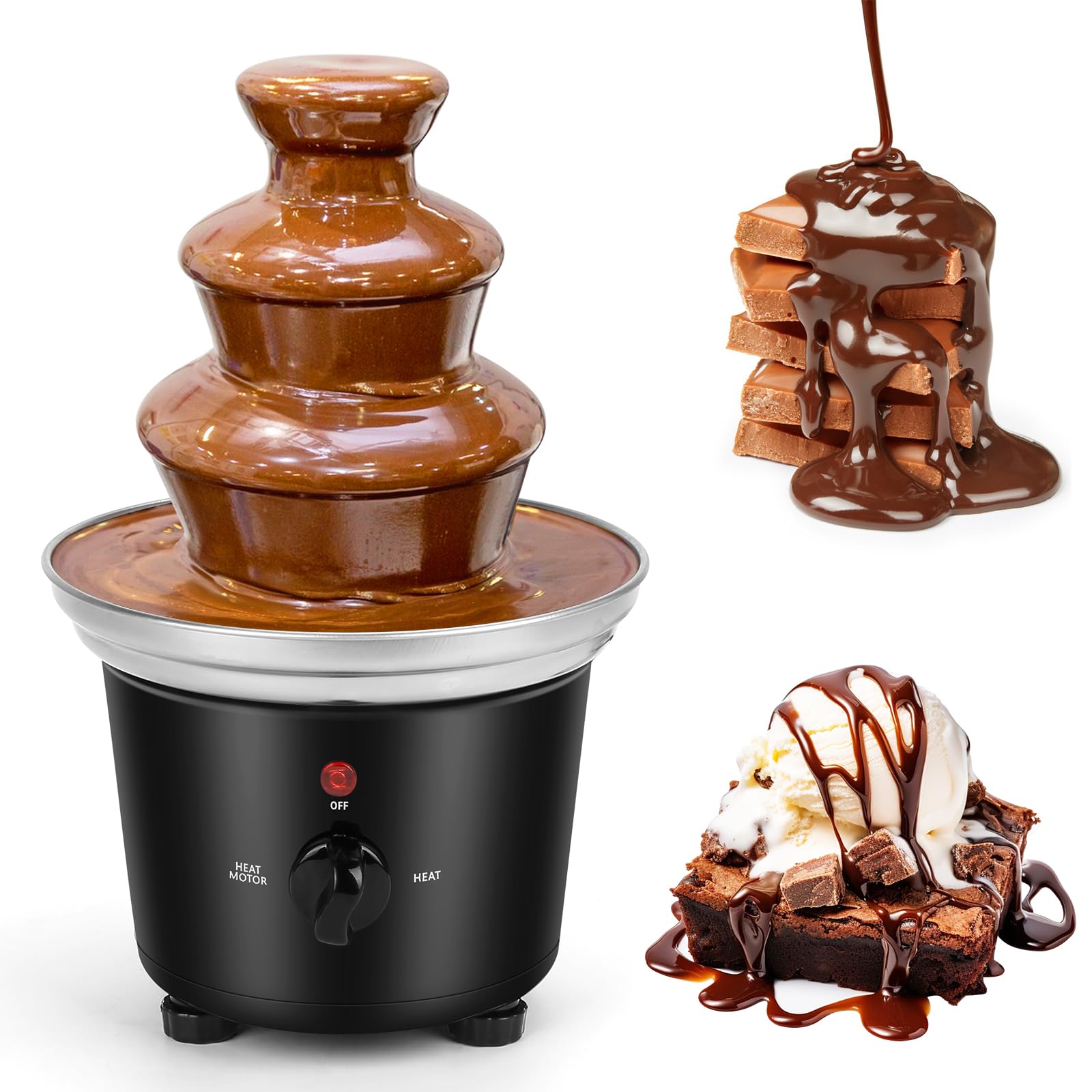 Chocolate Fountain Machine - VAlinks 3 Tiers Electric Melting Machine Chocolate Fountain, Mini Stainless Steel Chocolate Fondue Fountain for Parties, Melts Chocolate, Cheese, BBQ Sauce, Liqueurs