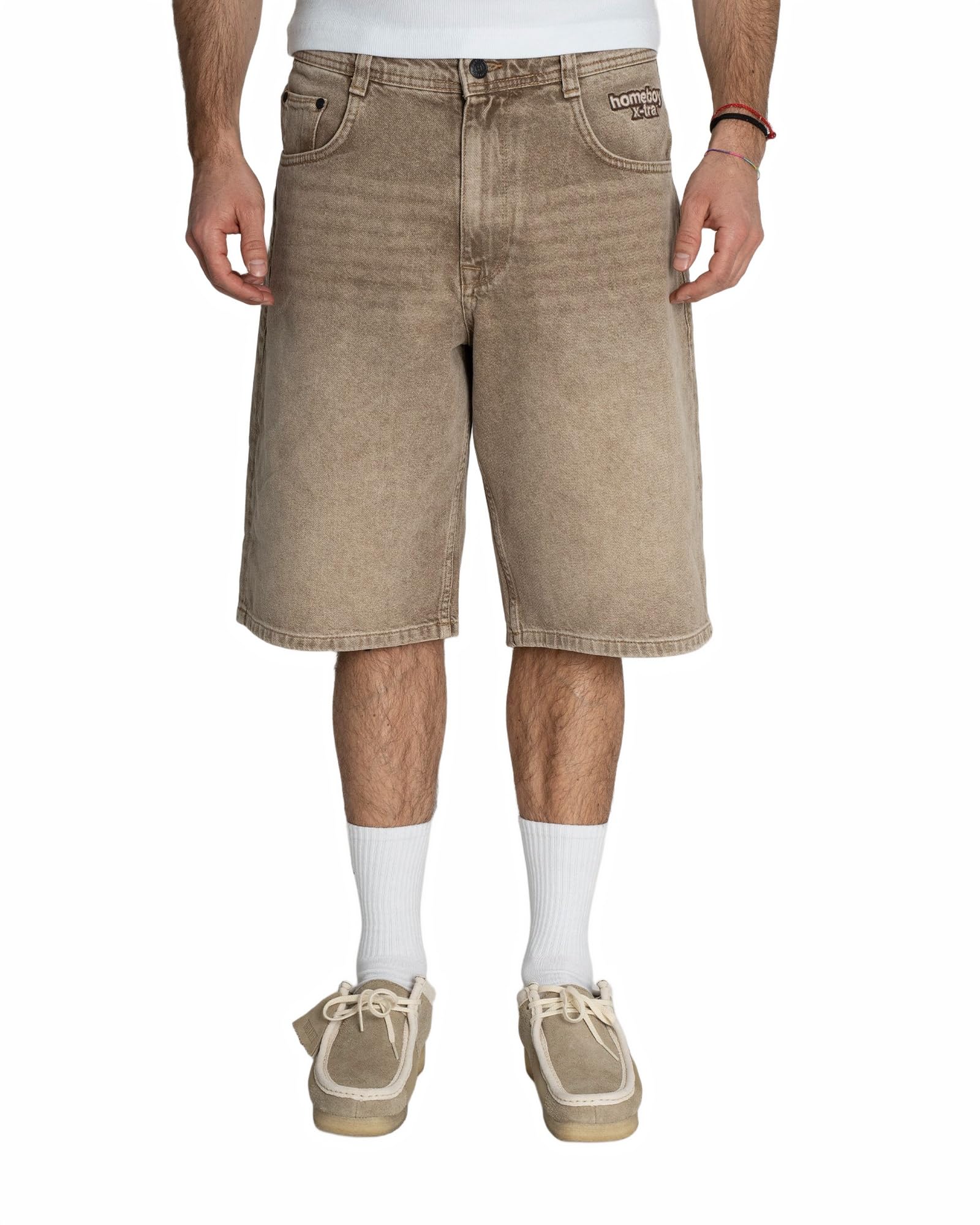 Homeboy Unisex x-tra Baggy Dye Denim Shorts, Washed Brown, 33